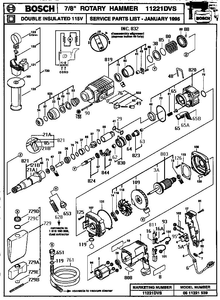 Bosch model 11221DVS rotary hammer genuine parts