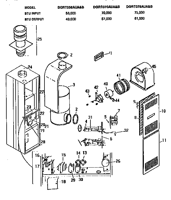 Coleman-Evcon model DGRT070AUA furnaces/heaters genuine parts comfortmaker furnace wiring diagrams 