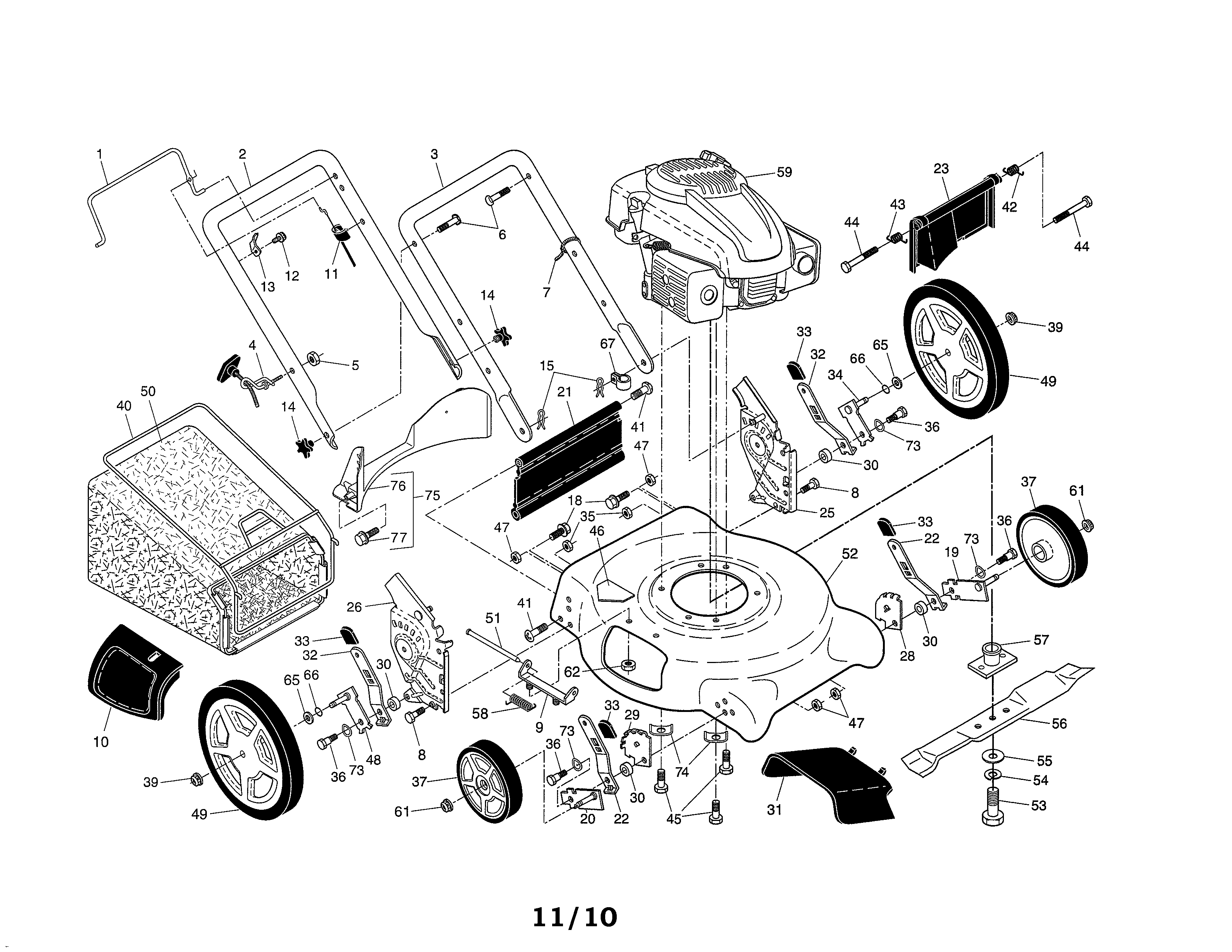 Ariens model 96136000600 walk behind lawnmower, gas genuine parts
