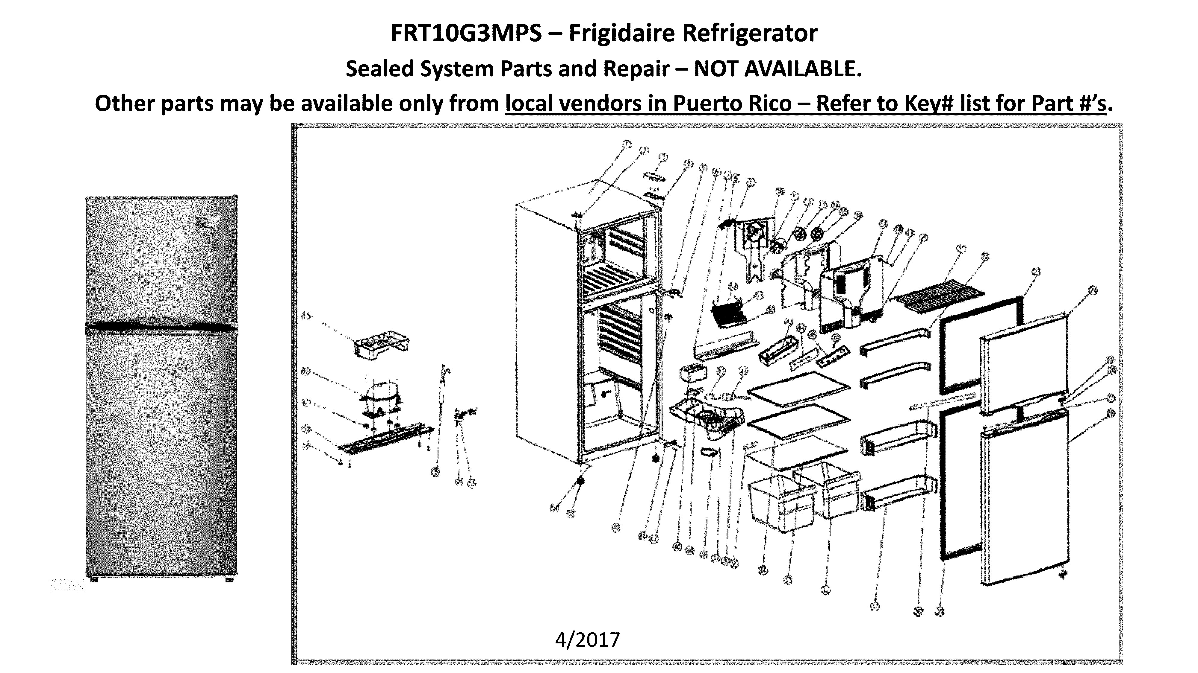 Frigidaire model FRT10G3MPS compact/undercounter refrigerator genuine parts