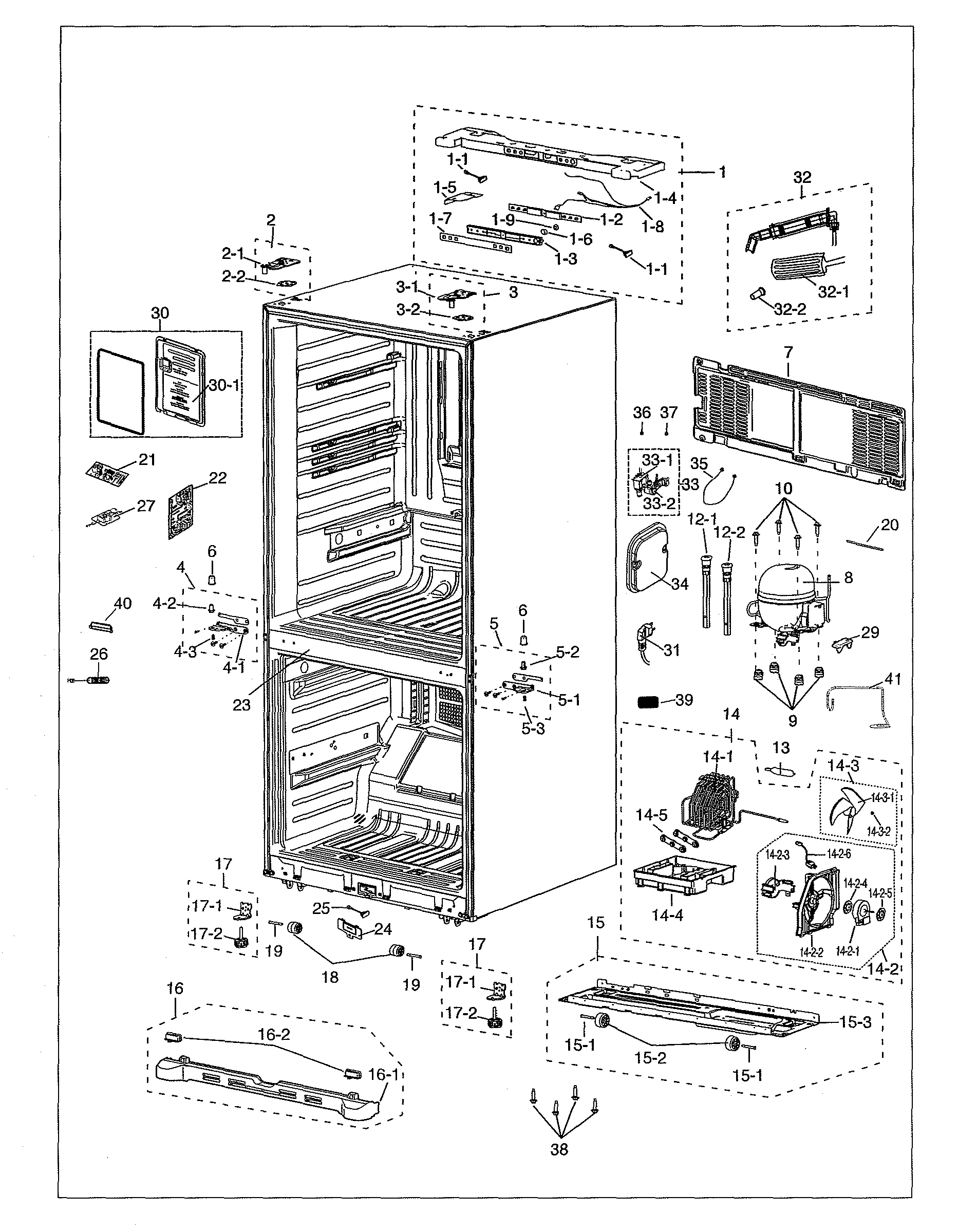 Samsung model RF18HFENBSR/US-00 bottom-mount refrigerator genuine parts