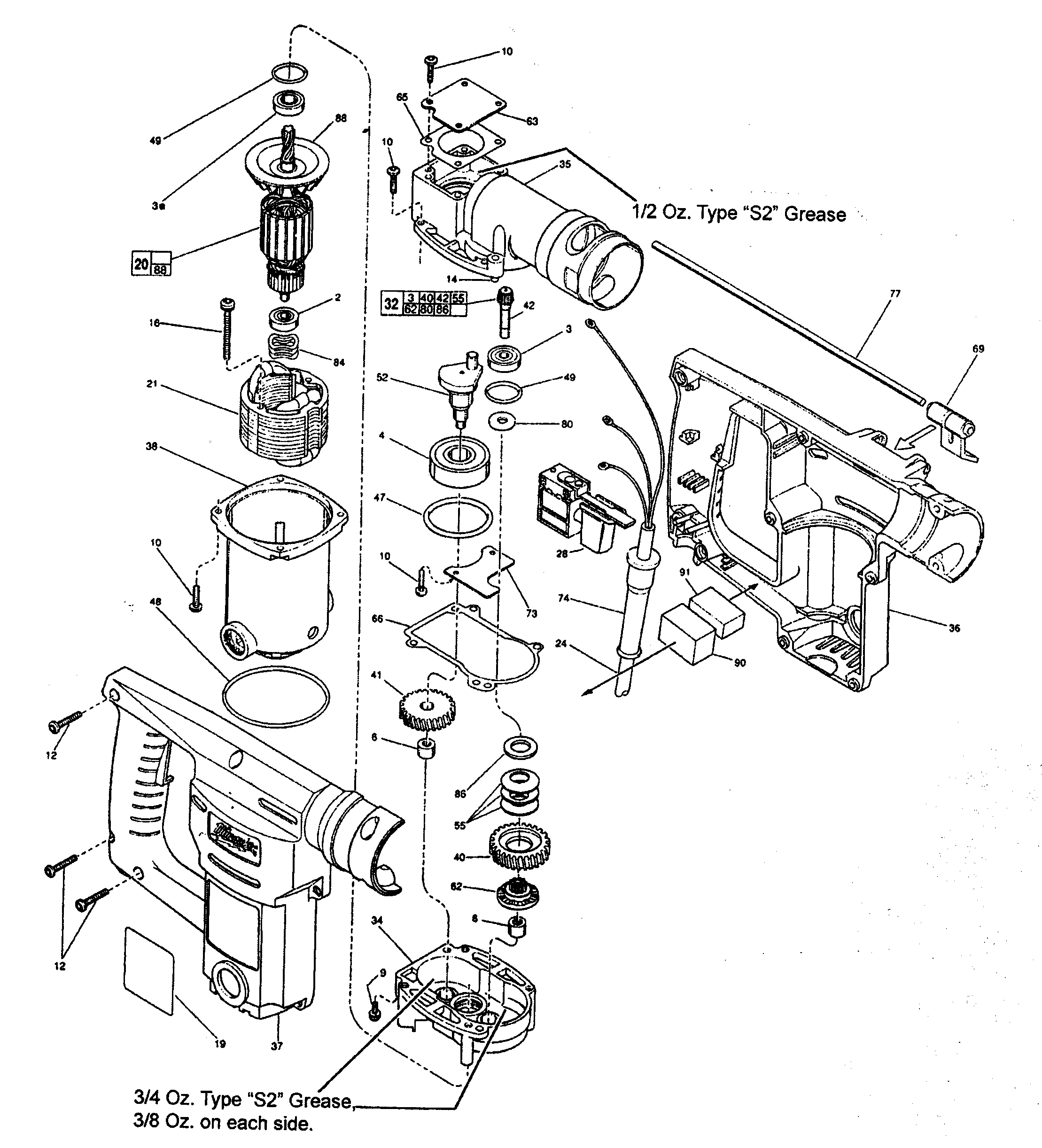 Milwaukee model 5362-1 drill hammer genuine parts