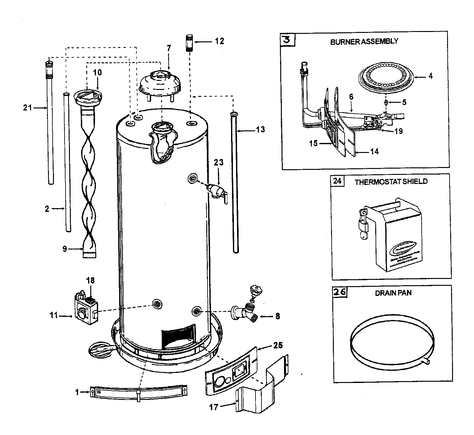 Ao-Smith model XCV50 water heater, gas genuine parts