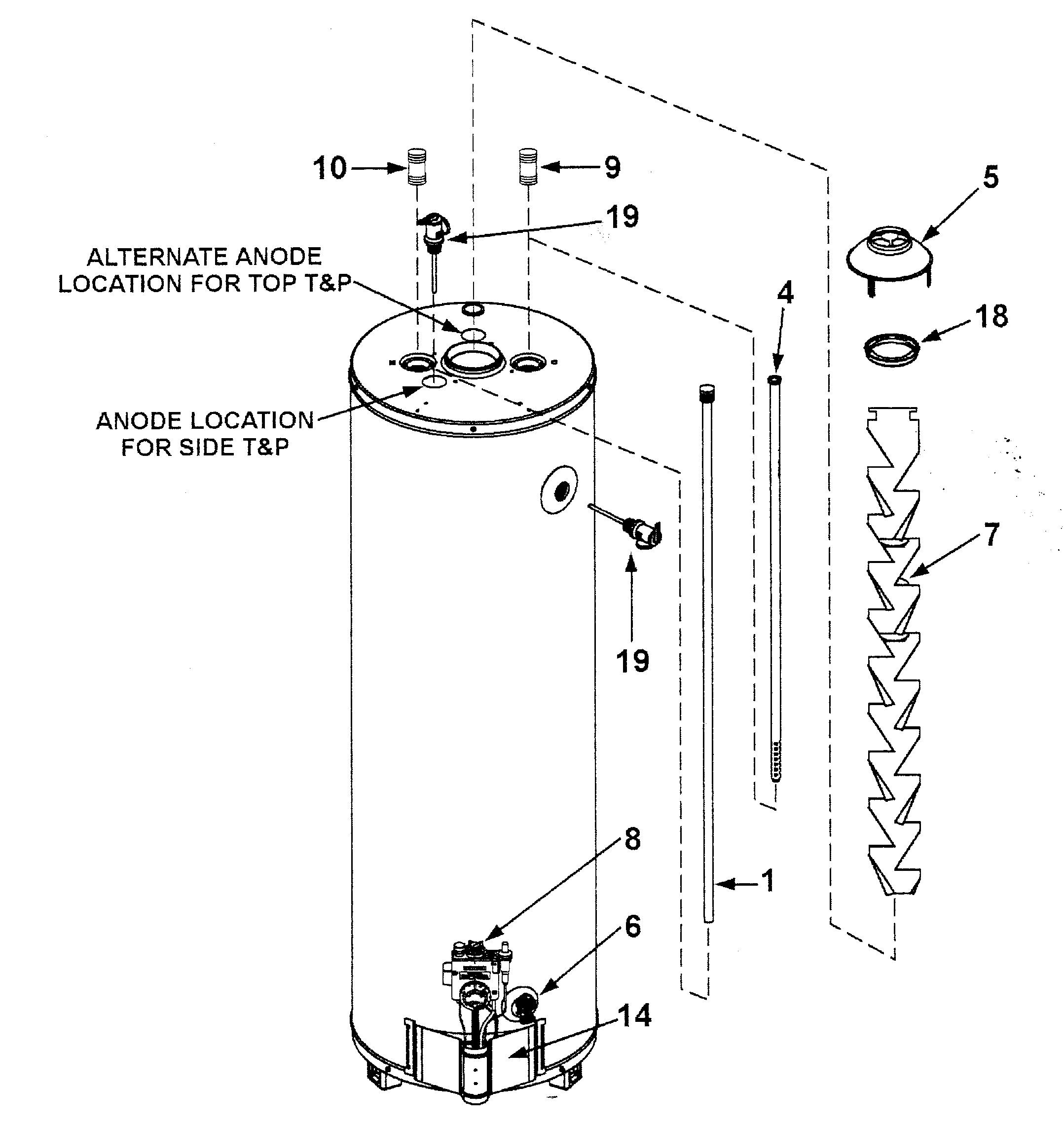 Reliance model 640YCRS102 water heater, gas genuine parts