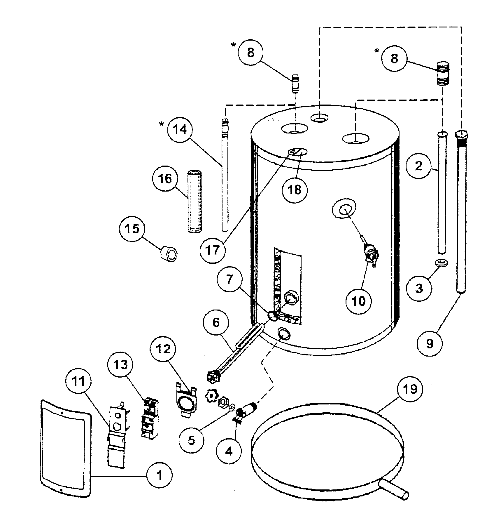 Reliance model 130SOPT water heater, electric genuine parts