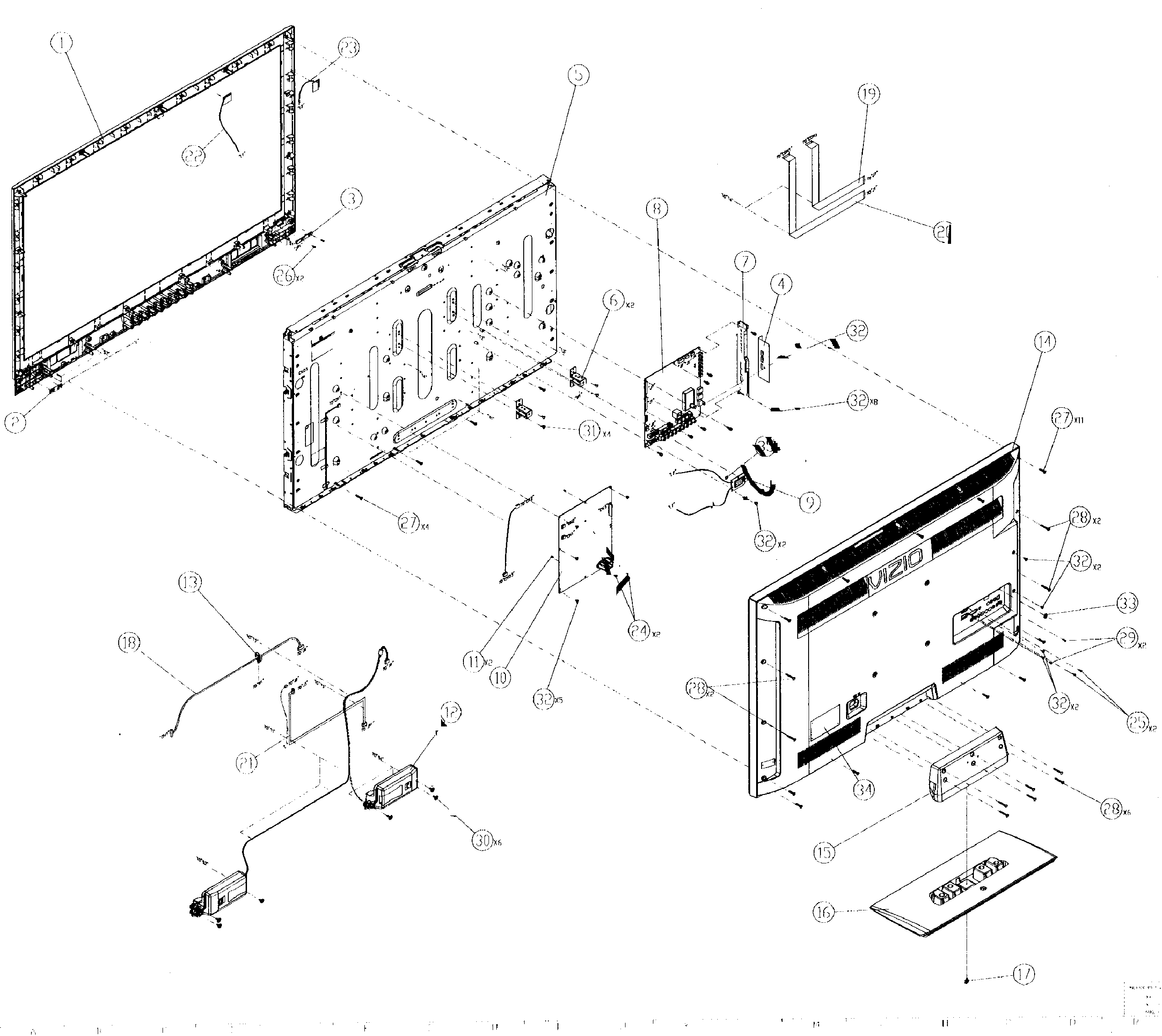 Vizio model E3D420VX lcd television genuine parts