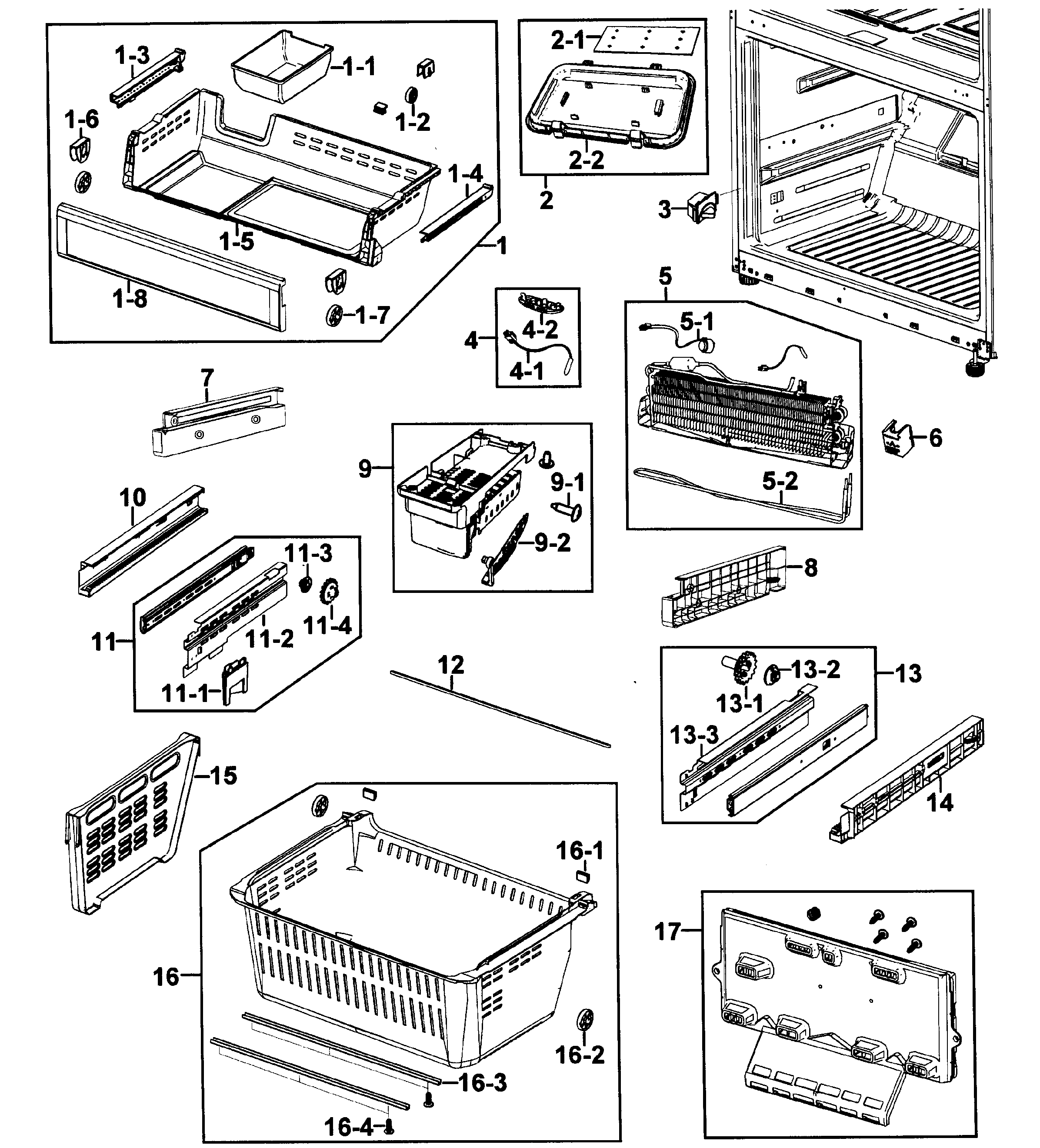 Samsung model RFG293HAWP/XAA-00 bottom-mount refrigerator genuine parts