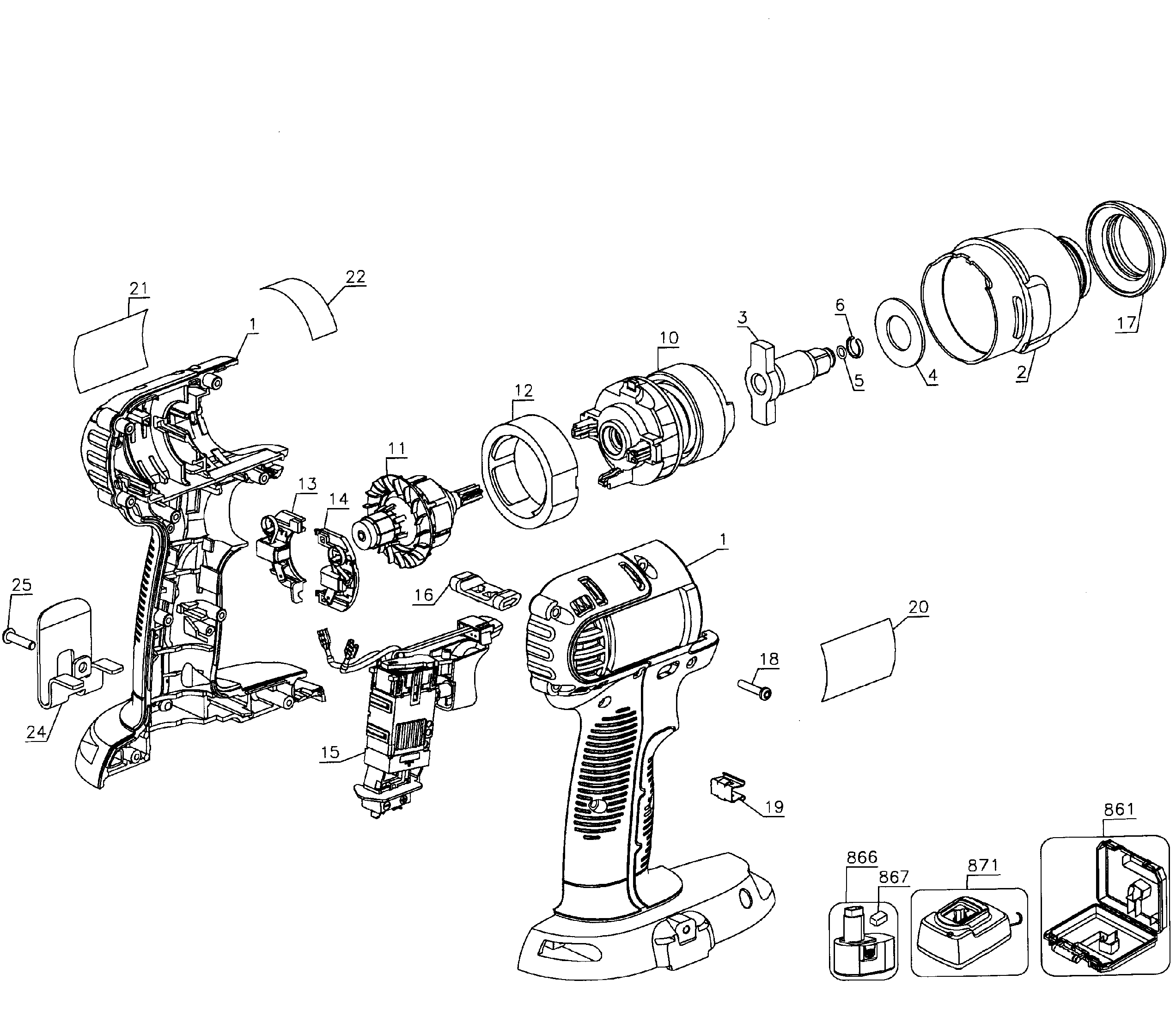 Dewalt model DC823KA TYPE 2 drill cordless genuine parts