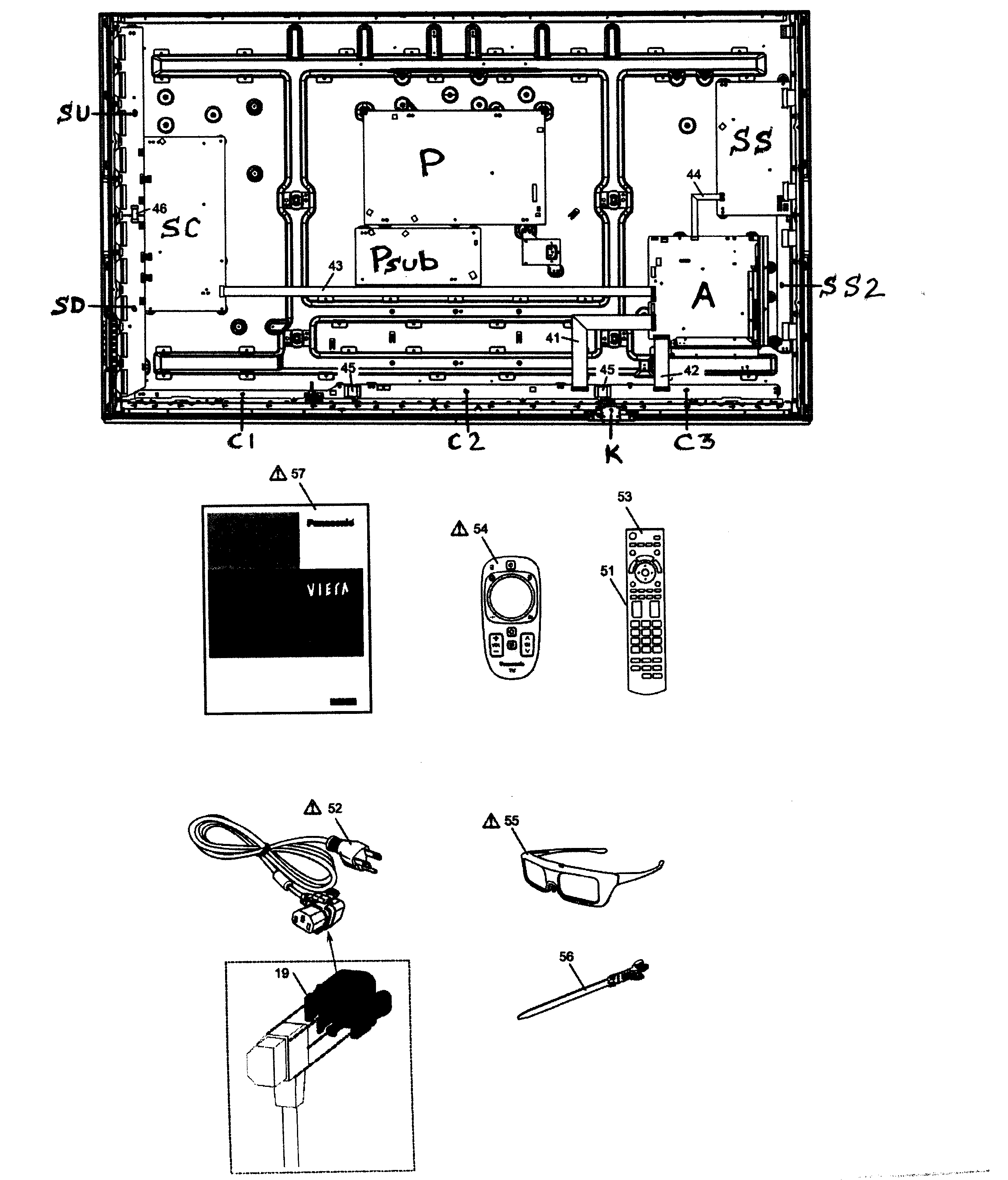 Panasonic model TC-P65VT60 plasma television genuine parts