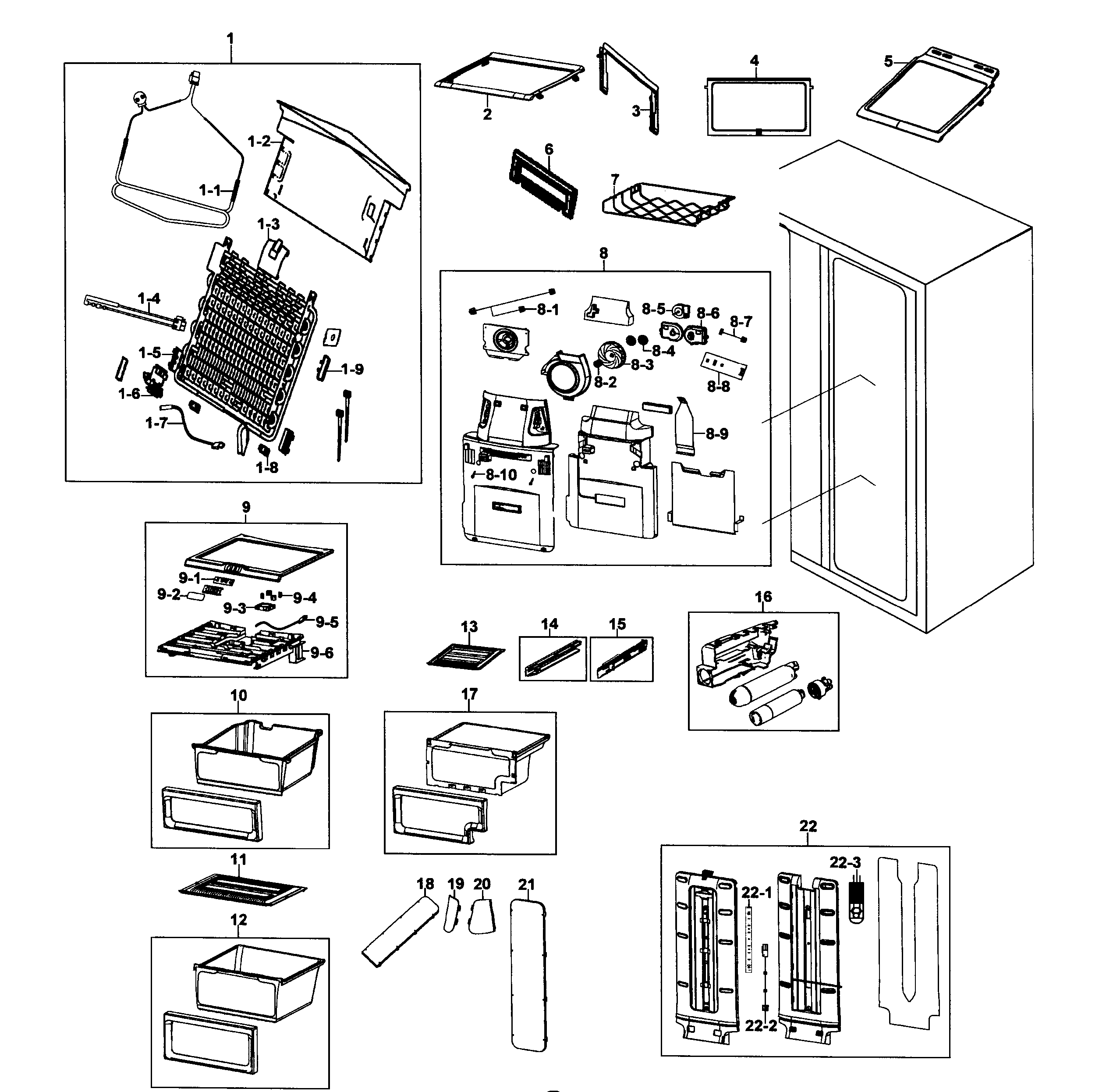 Samsung model RS267TDBP/XAA-00 side-by-side refrigerator genuine parts