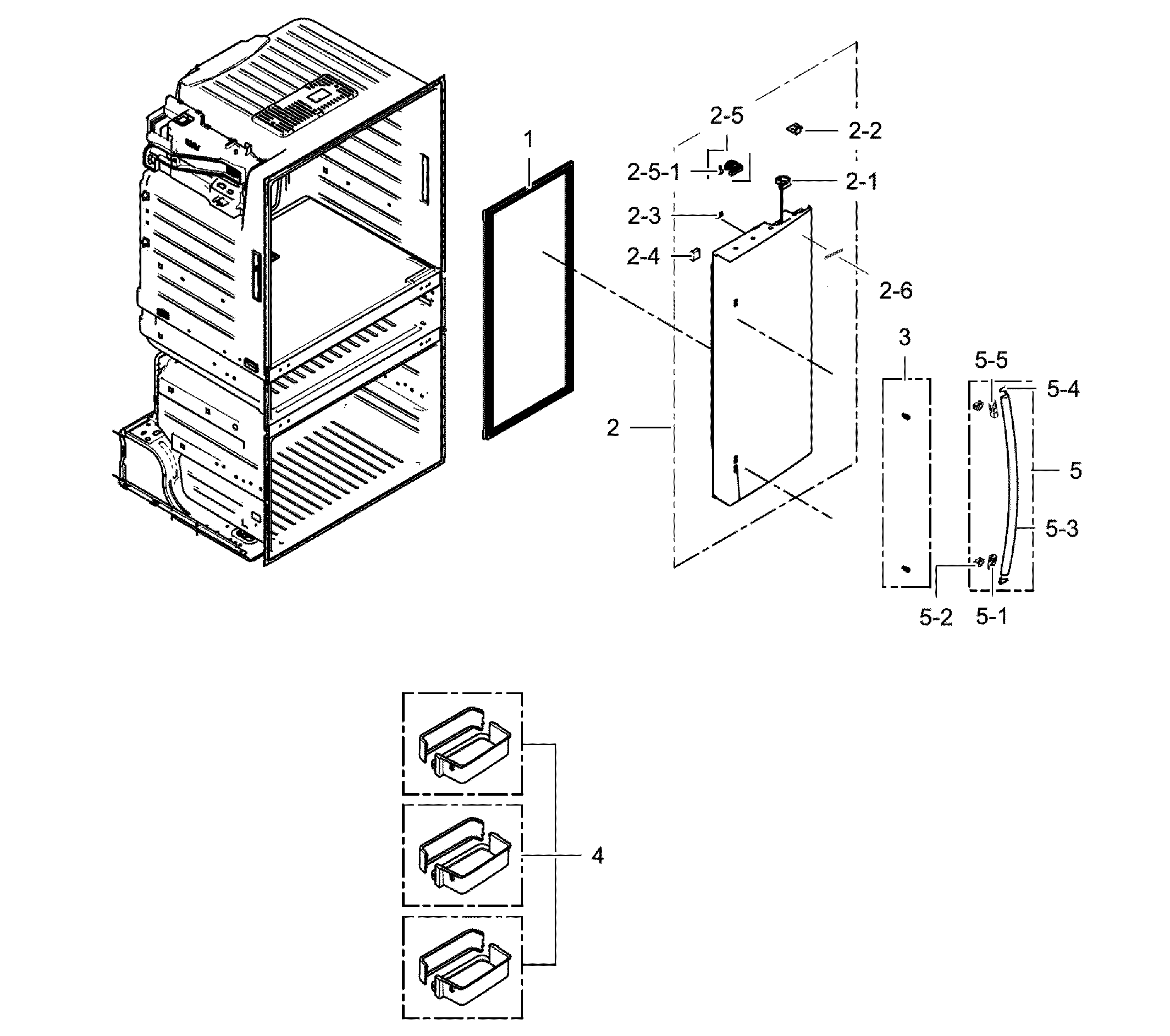 Samsung model RF28HMEDBSR/AA-0000 bottom-mount refrigerator genuine parts