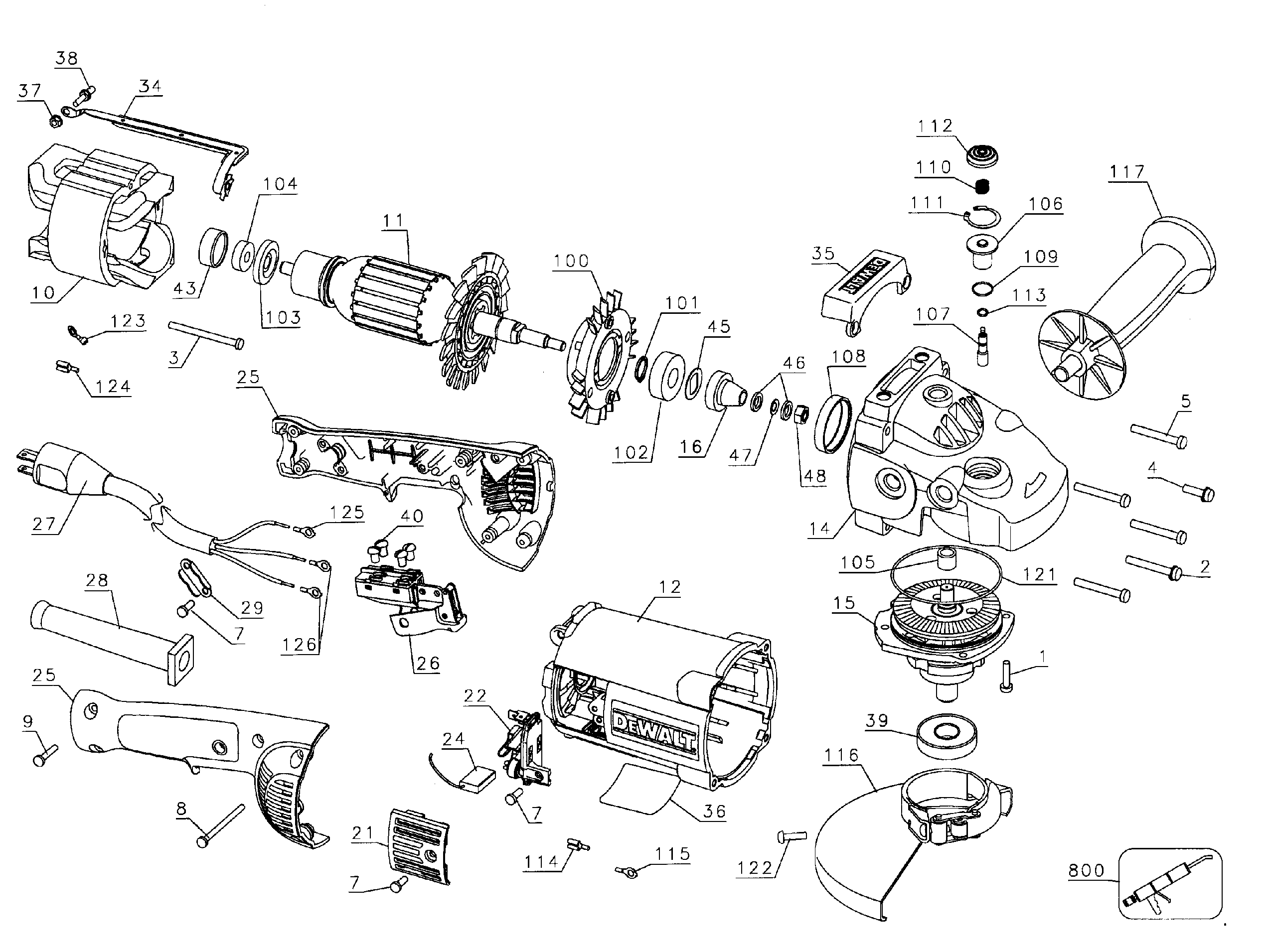 Dewalt model D28402N TYPE 2 grinder angle genuine parts