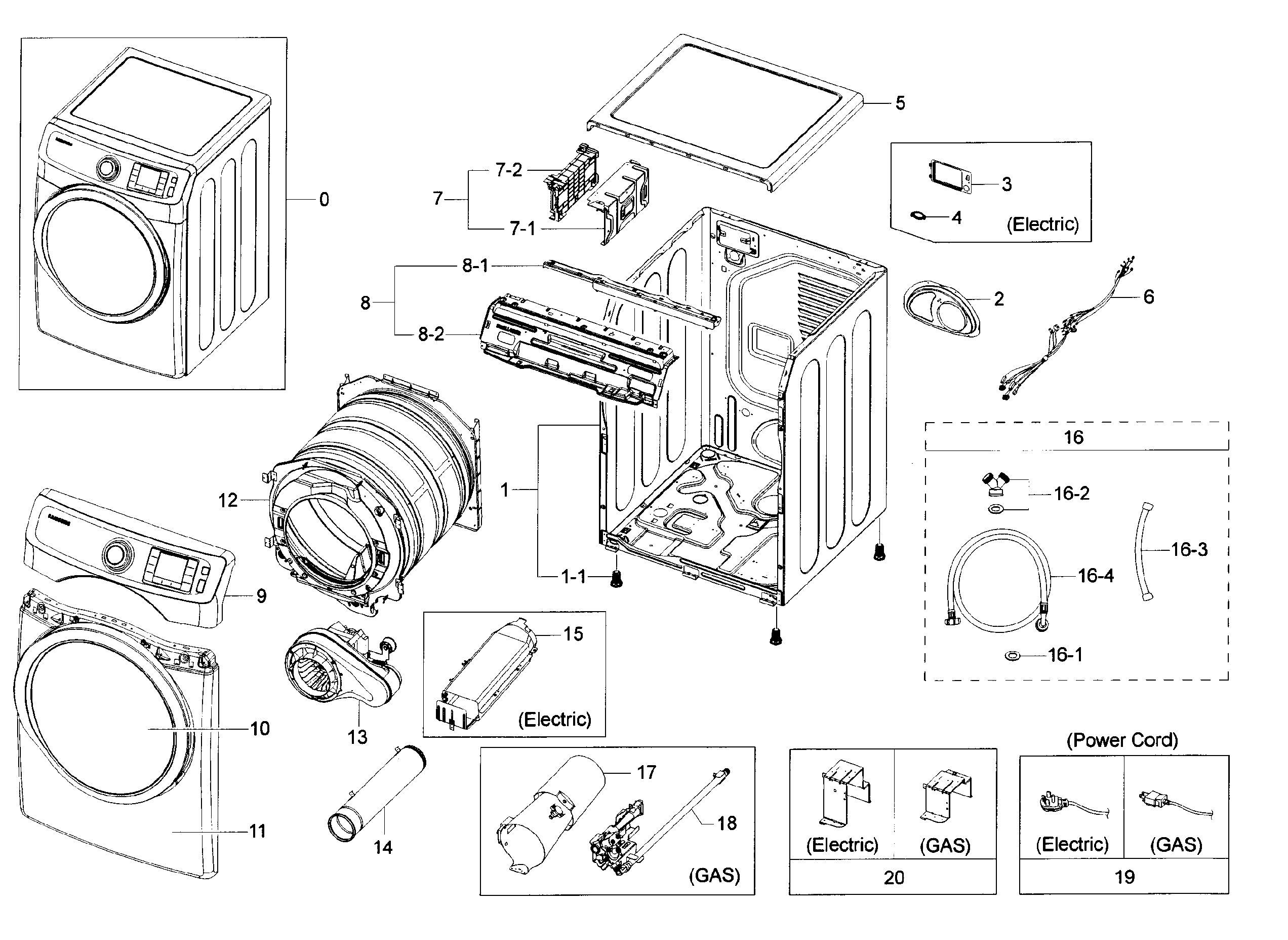 Samsung model DV42H5400GW/A3-00 residential dryer genuine parts