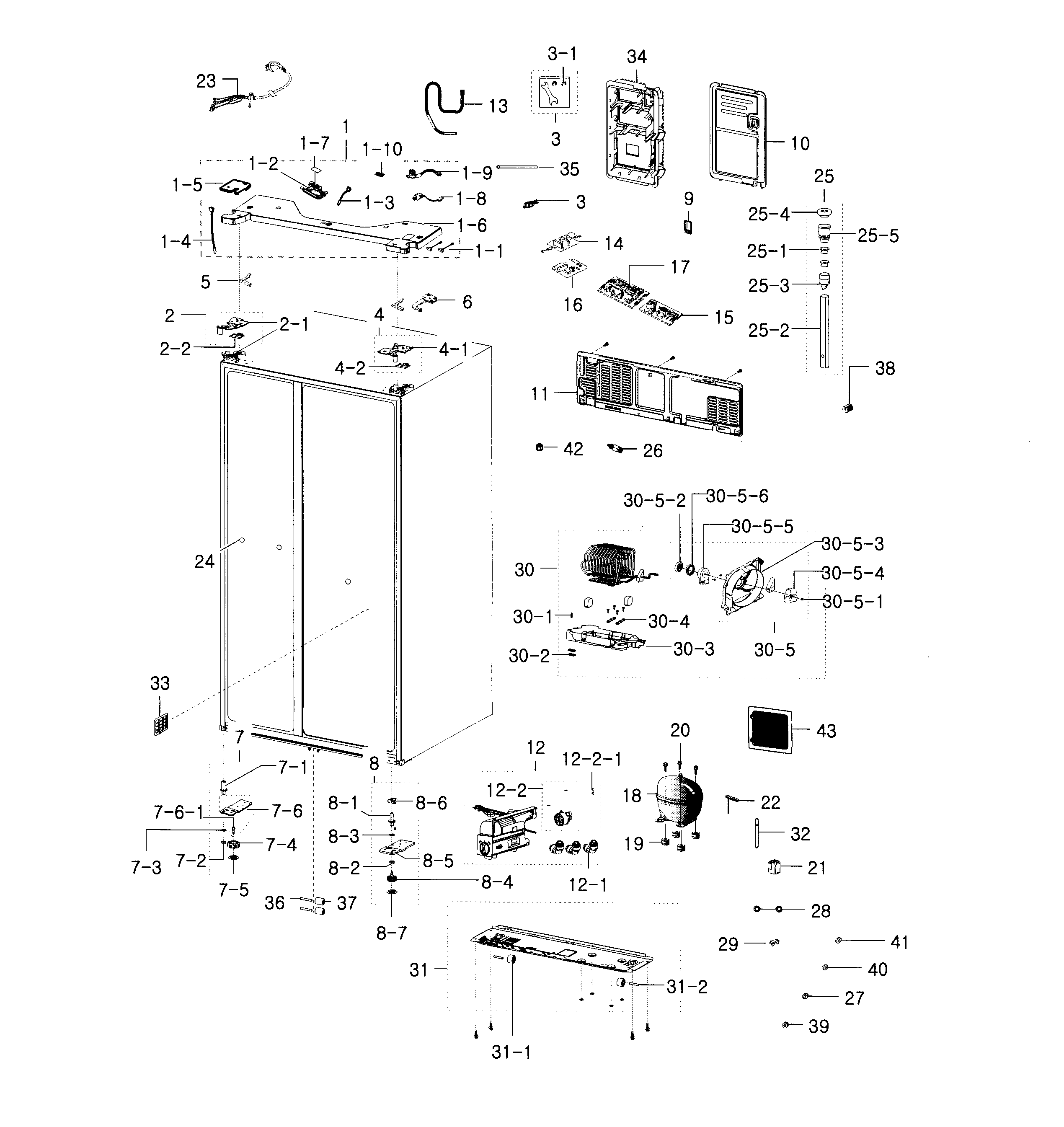 Samsung model RH22H9010SR/AA-00 side-by-side refrigerator genuine parts