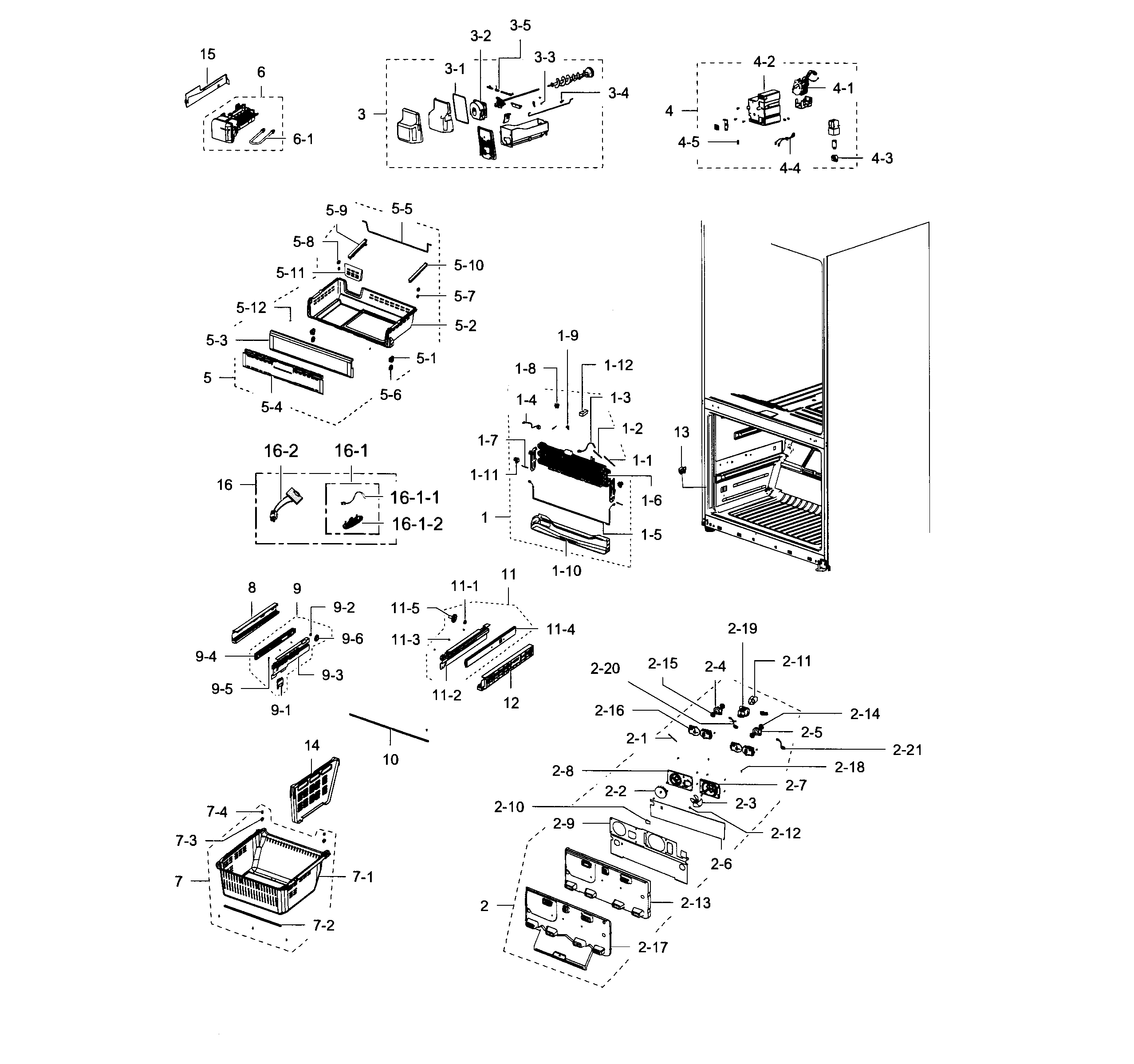 Samsung model RFG297HDWP/XAA-01 bottom-mount refrigerator genuine parts