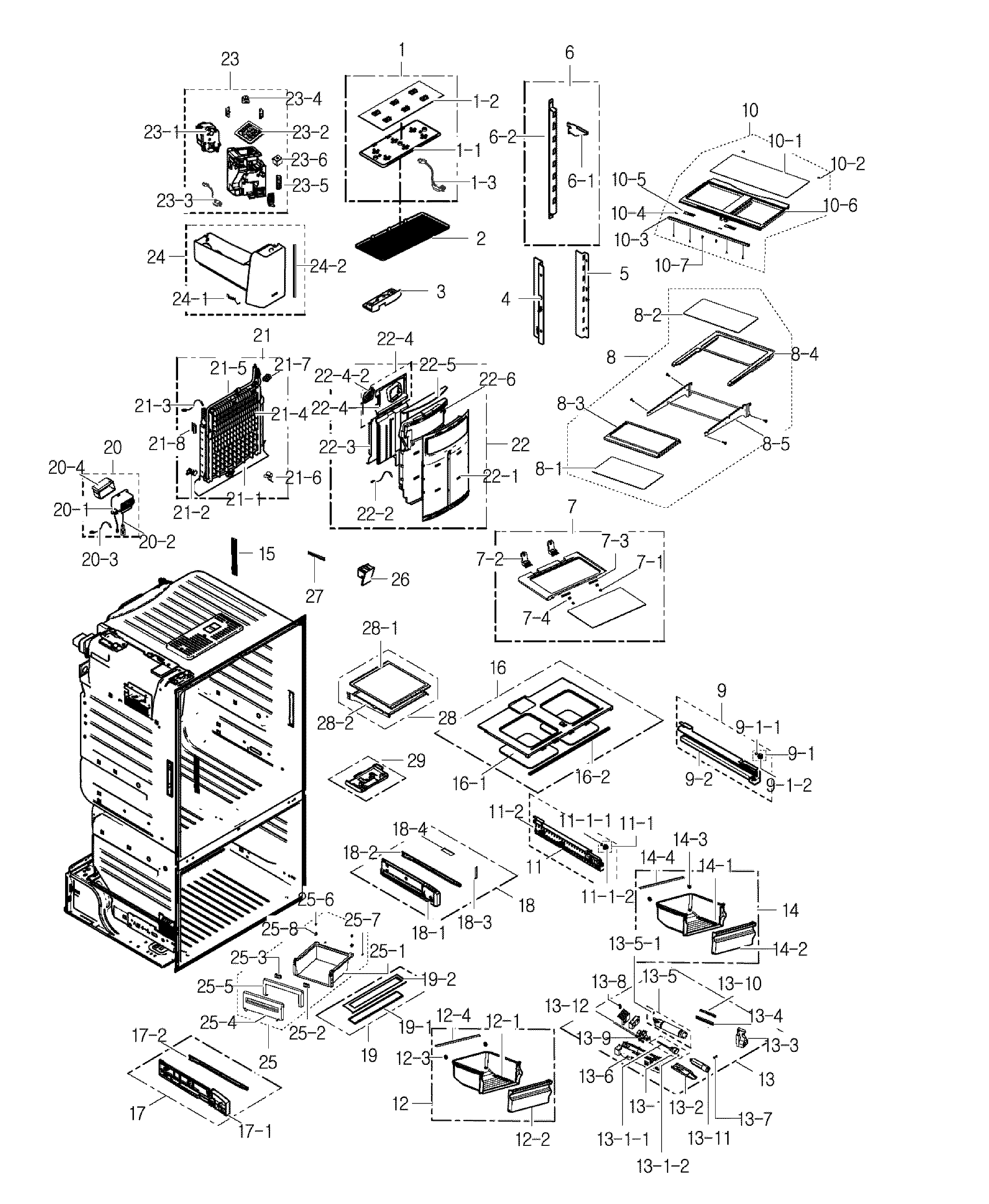 Samsung model RF23HCEDBSR/AA-00 bottom-mount refrigerator genuine parts