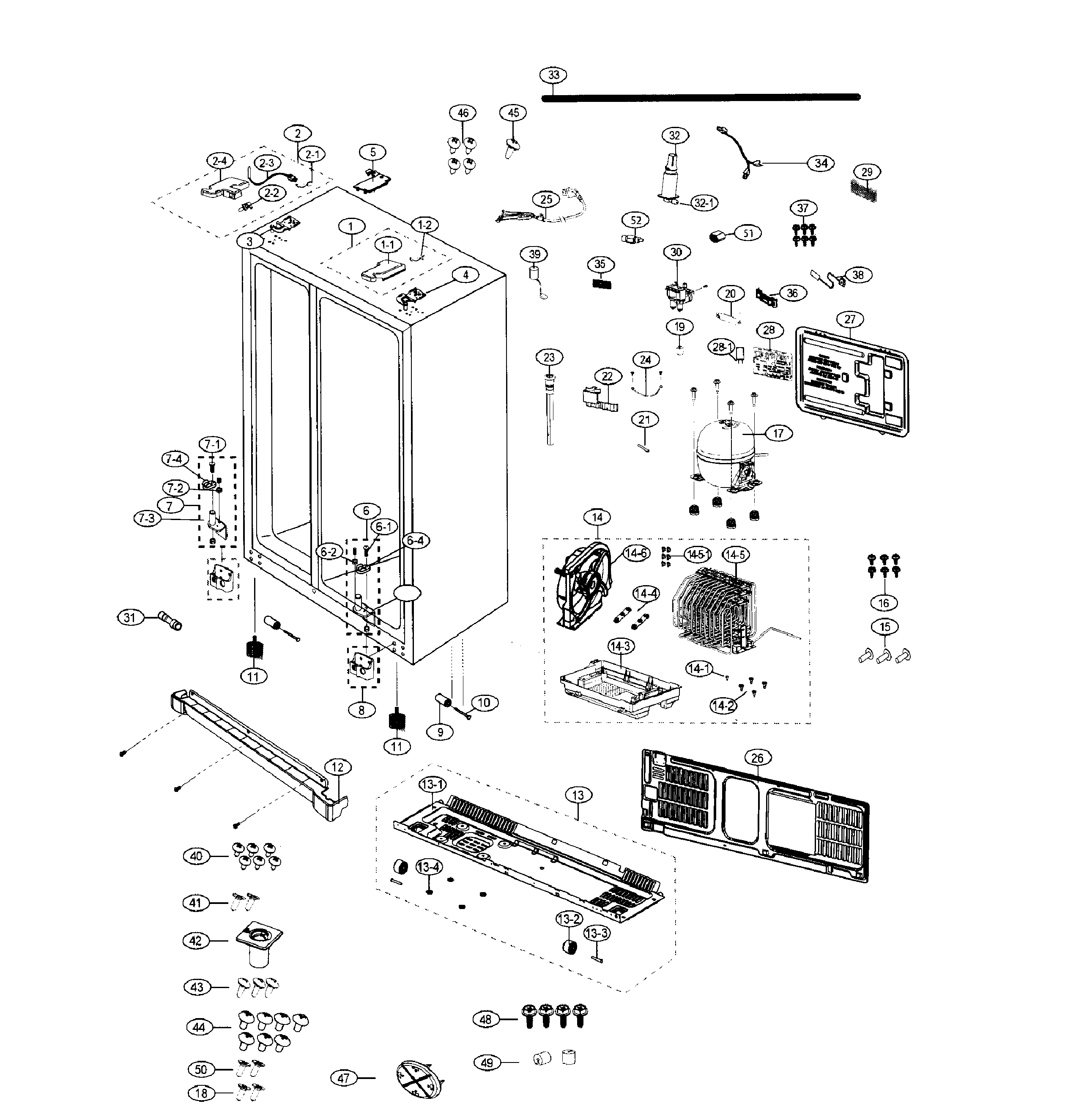 Samsung model RS25J500DSR/AA-00 side-by-side refrigerator genuine parts