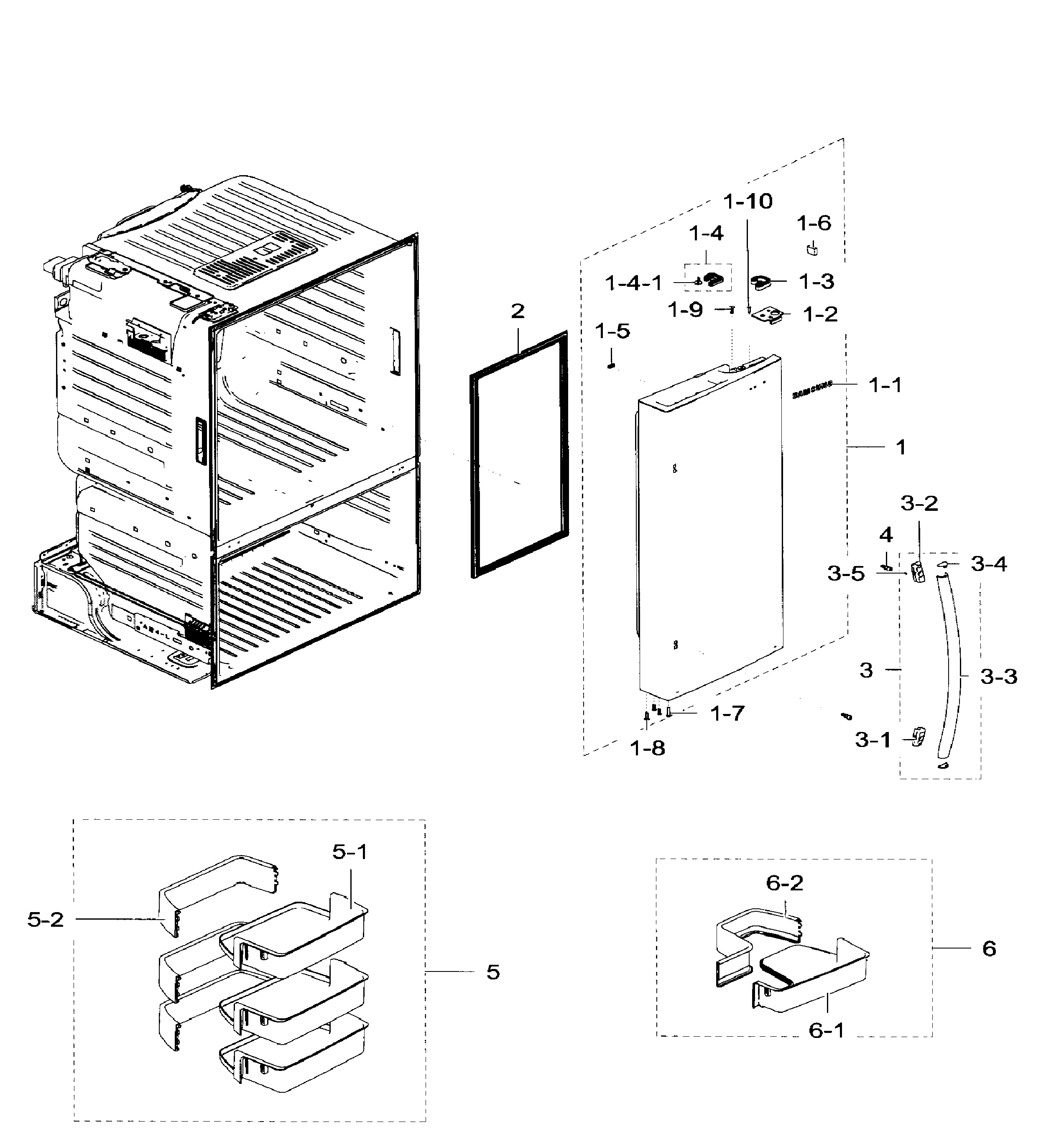 Samsung model RF28HFEDTSR/AA-09 bottom-mount refrigerator genuine parts