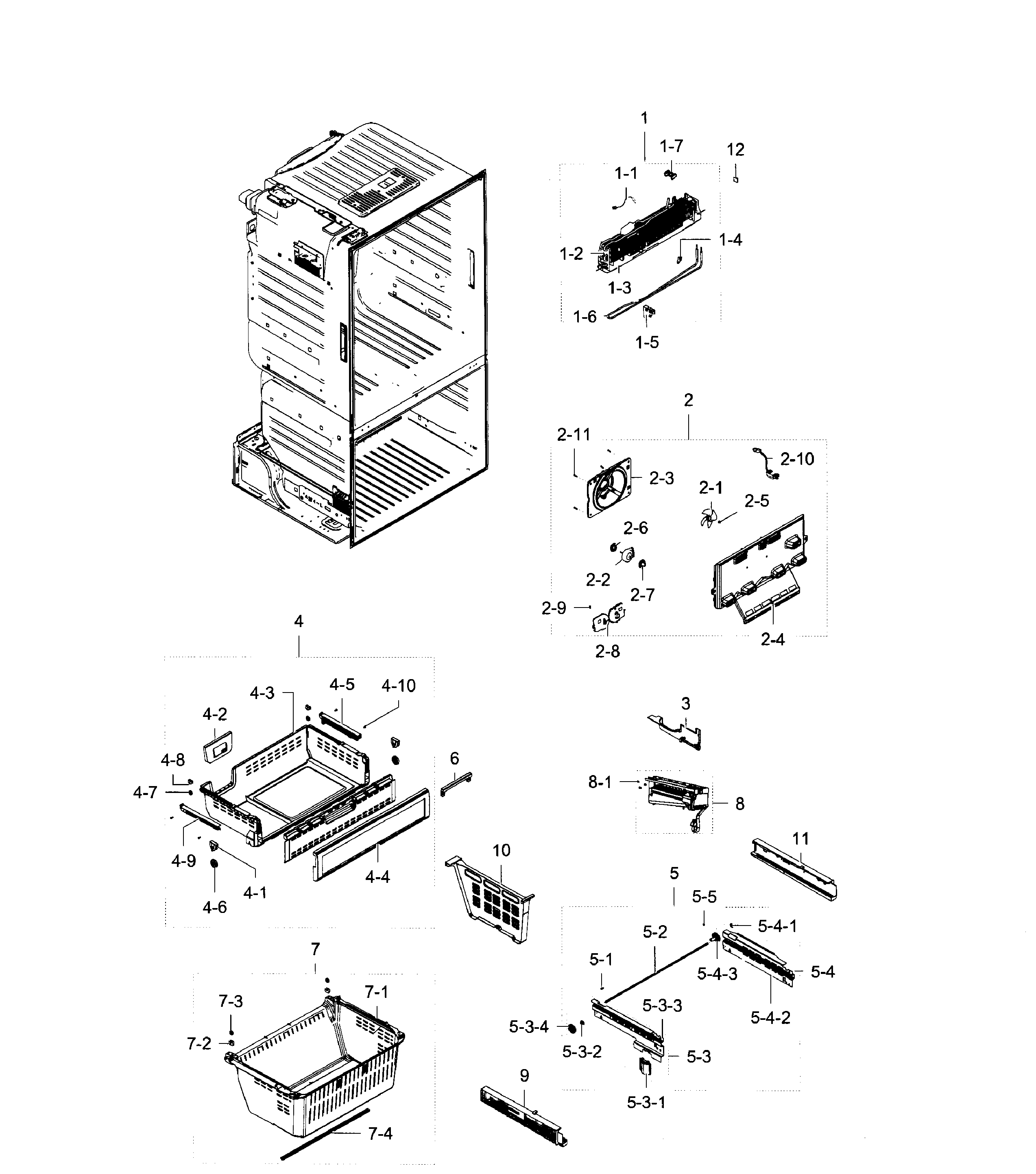 Samsung model RF28HFEDBSR/AA-07 bottom-mount refrigerator genuine parts