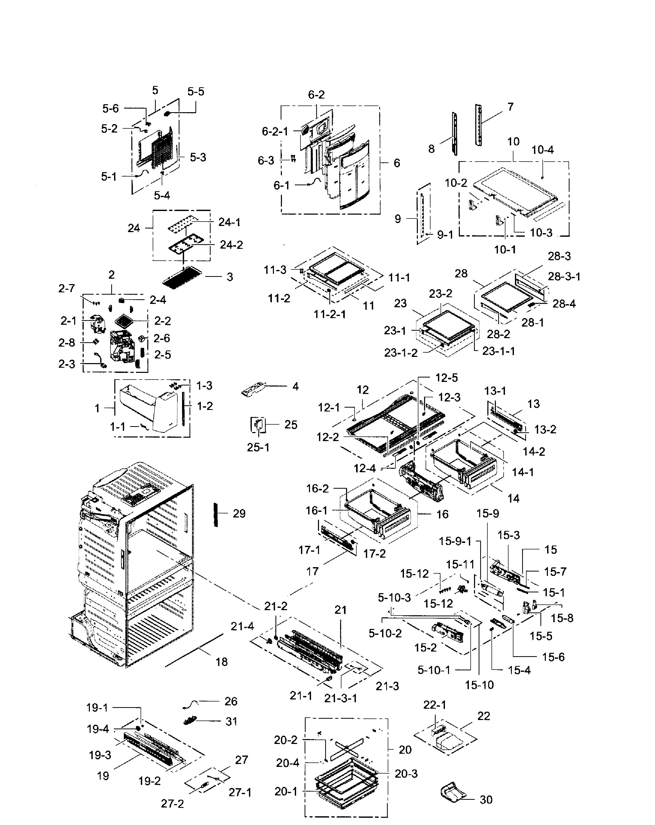 Samsung model RF28HMEDBSR/AA-09 bottom-mount refrigerator genuine parts