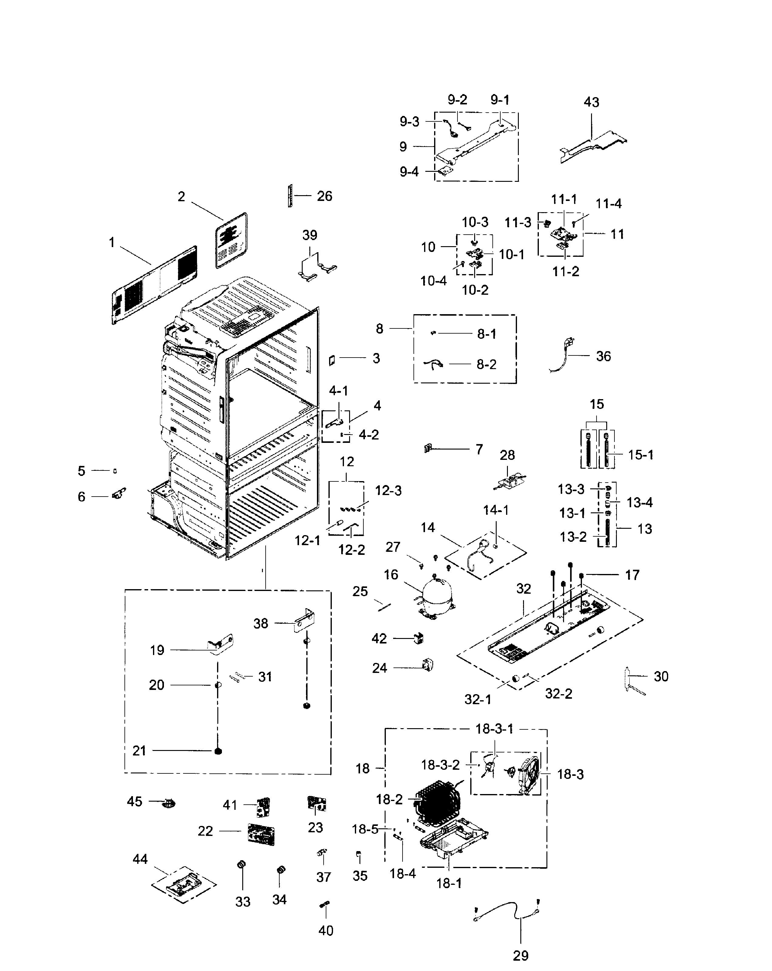 Samsung model RF28HMEDBSR/AA-10 bottom-mount refrigerator genuine parts