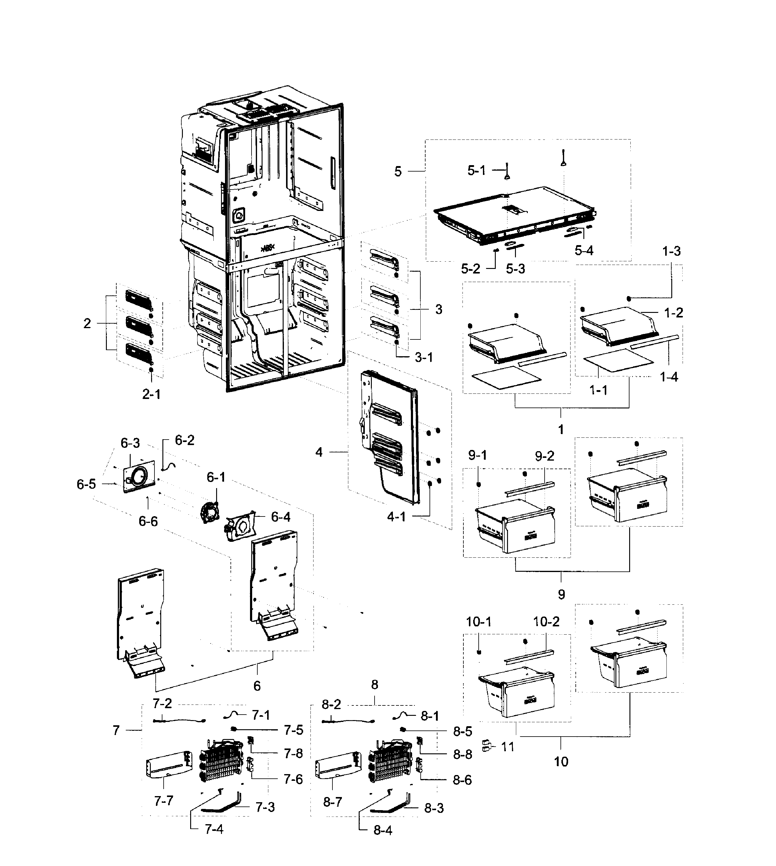 Samsung model RF23J9011SR/AA-05 bottom-mount refrigerator genuine parts