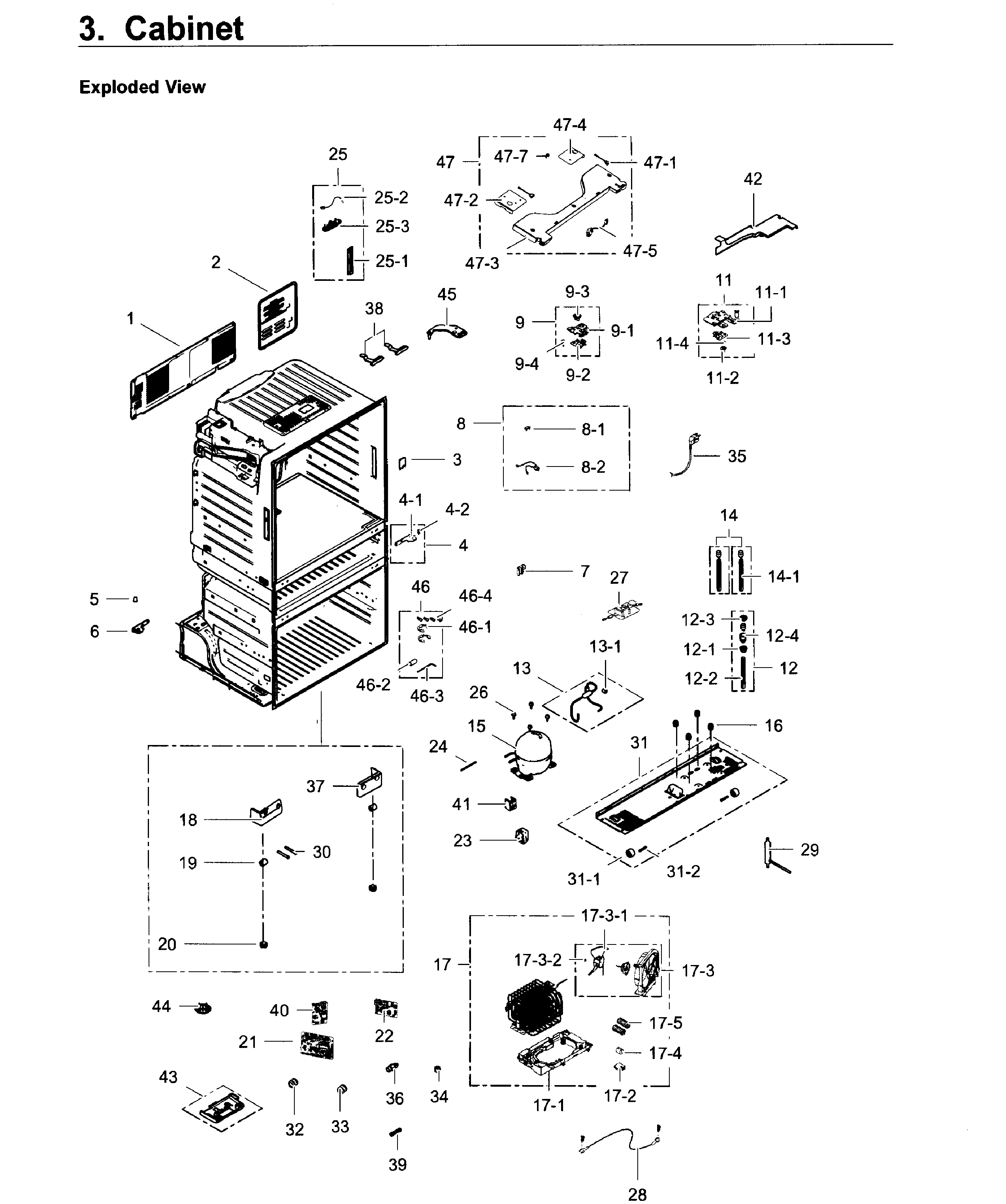 Samsung model RF28JBEDBSR/AA-00 bottom-mount refrigerator genuine parts