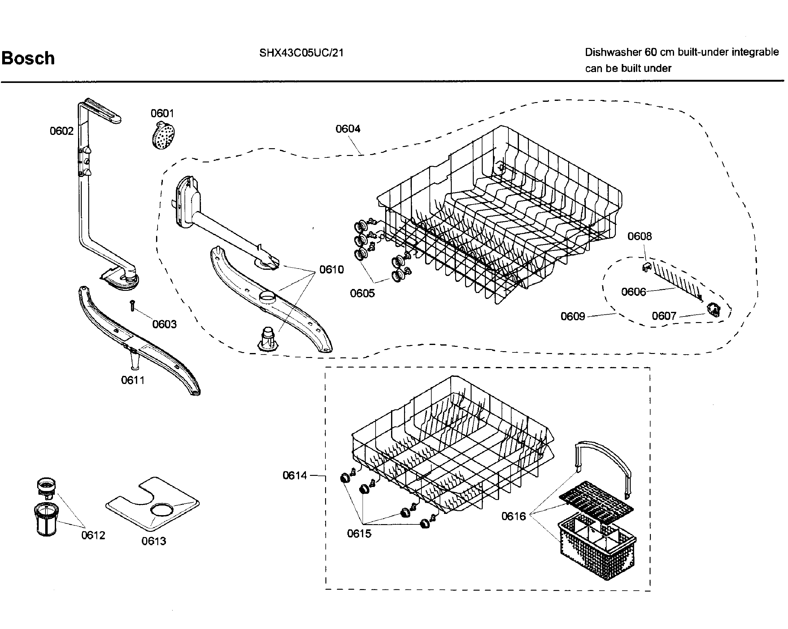 Bosch model SHX43C05UC/21 dishwasher genuine parts