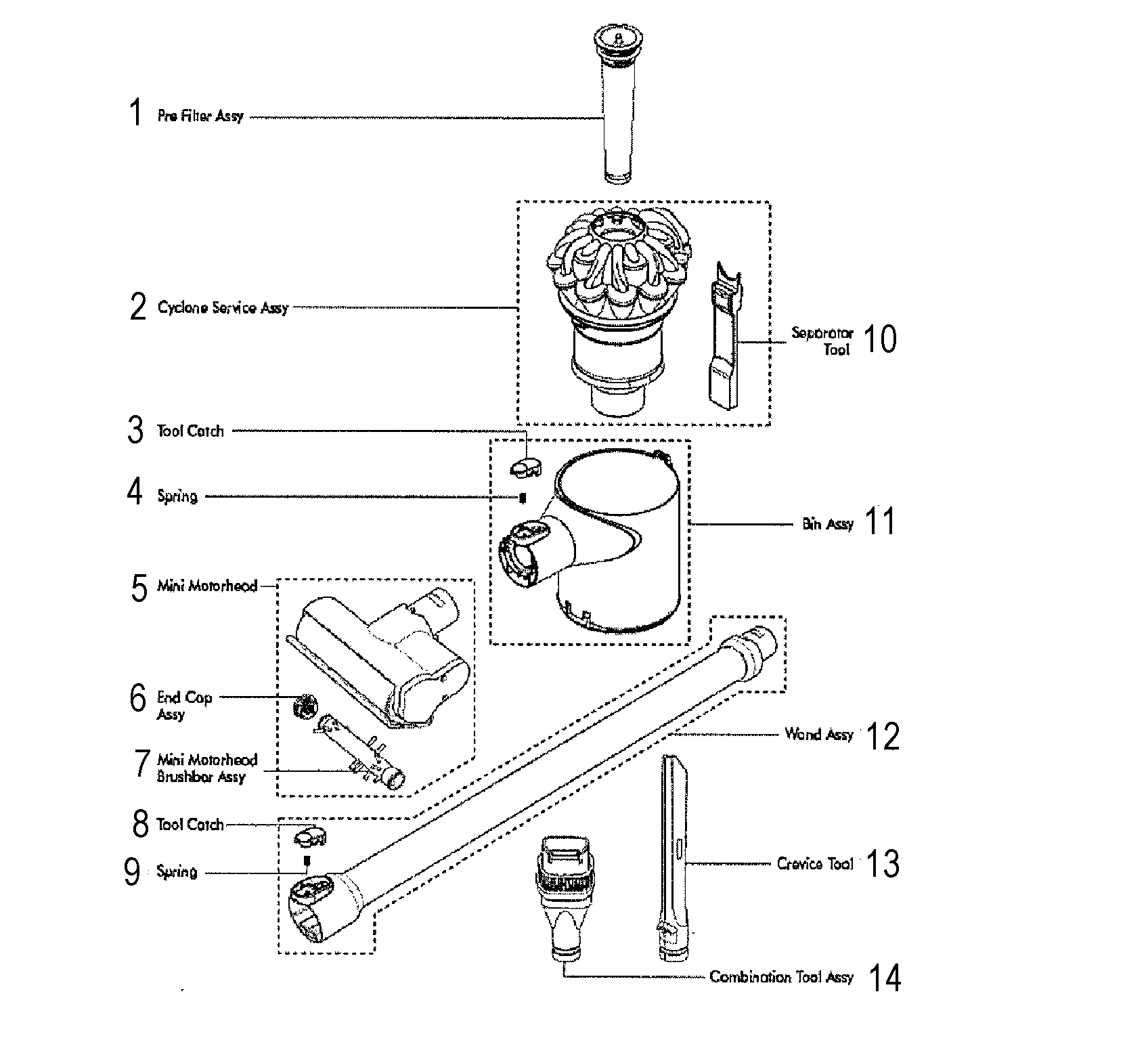 Dyson model V6SV04 vacuum, handheld genuine parts