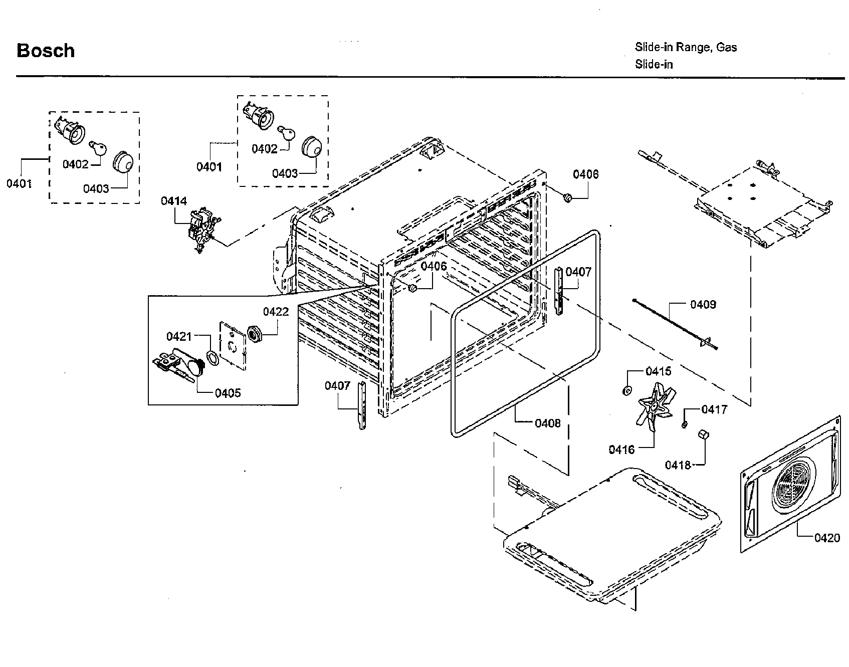 Bosch model HGIP054UC/06 slide-in range, gas genuine parts
