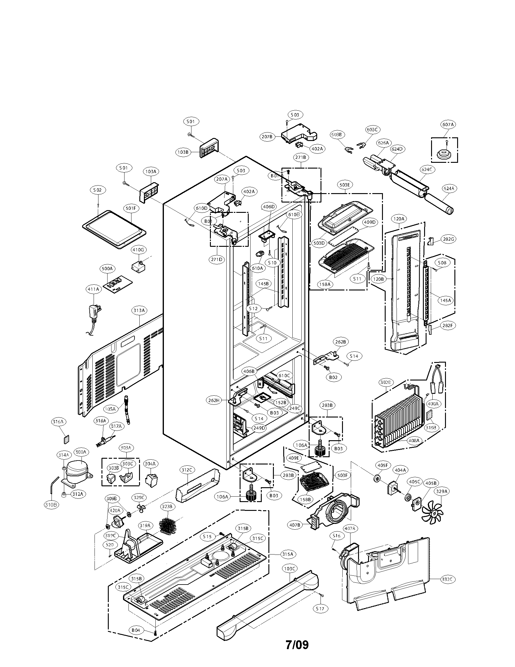 Lg model LFX25975ST/00 bottom-mount refrigerator genuine parts