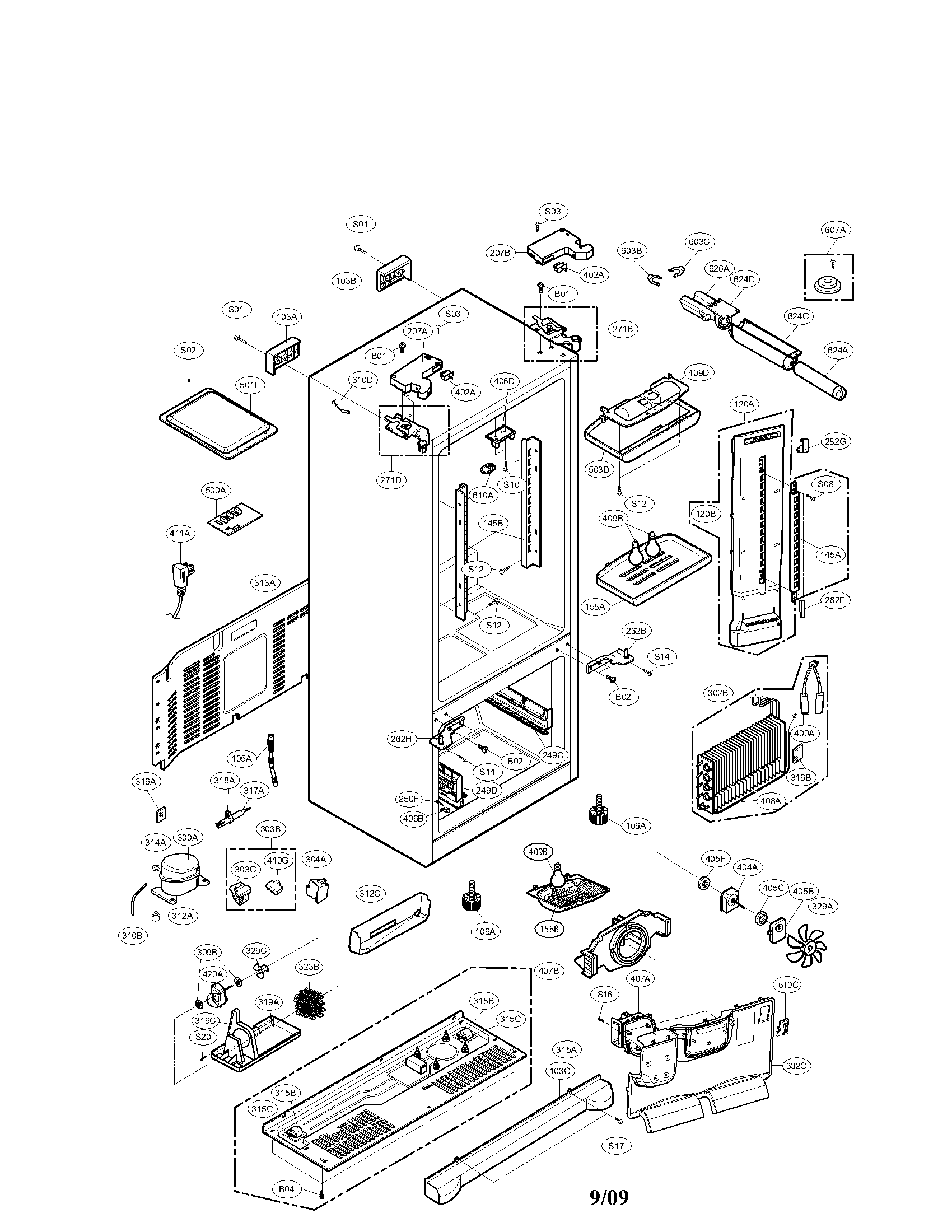 Lg Lfx21976st 00 Bottommount Refrigerator Parts 56A