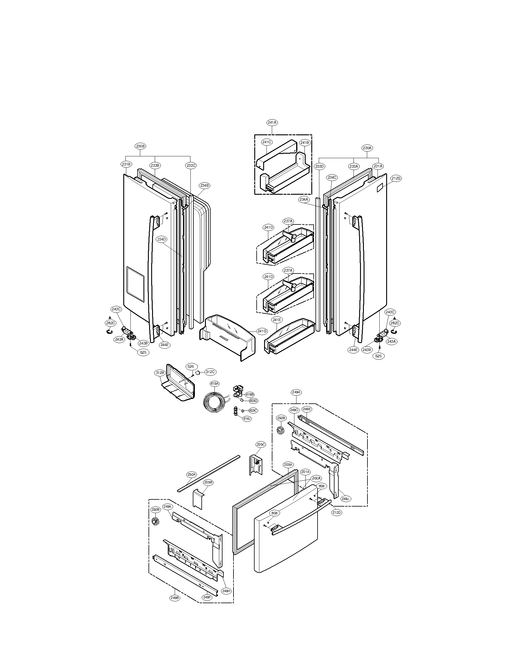 Lg model LFX25950TT/00 bottom-mount refrigerator genuine parts