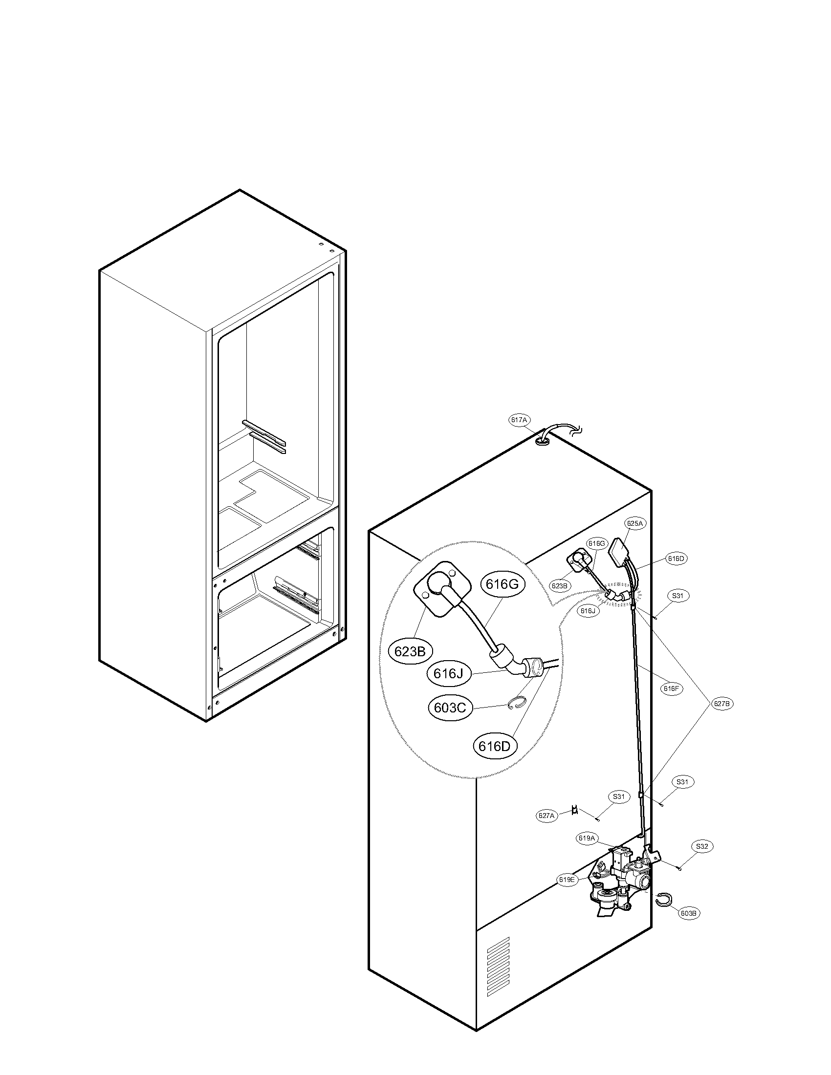 Lg model LMX28988ST/00 bottom-mount refrigerator genuine parts
