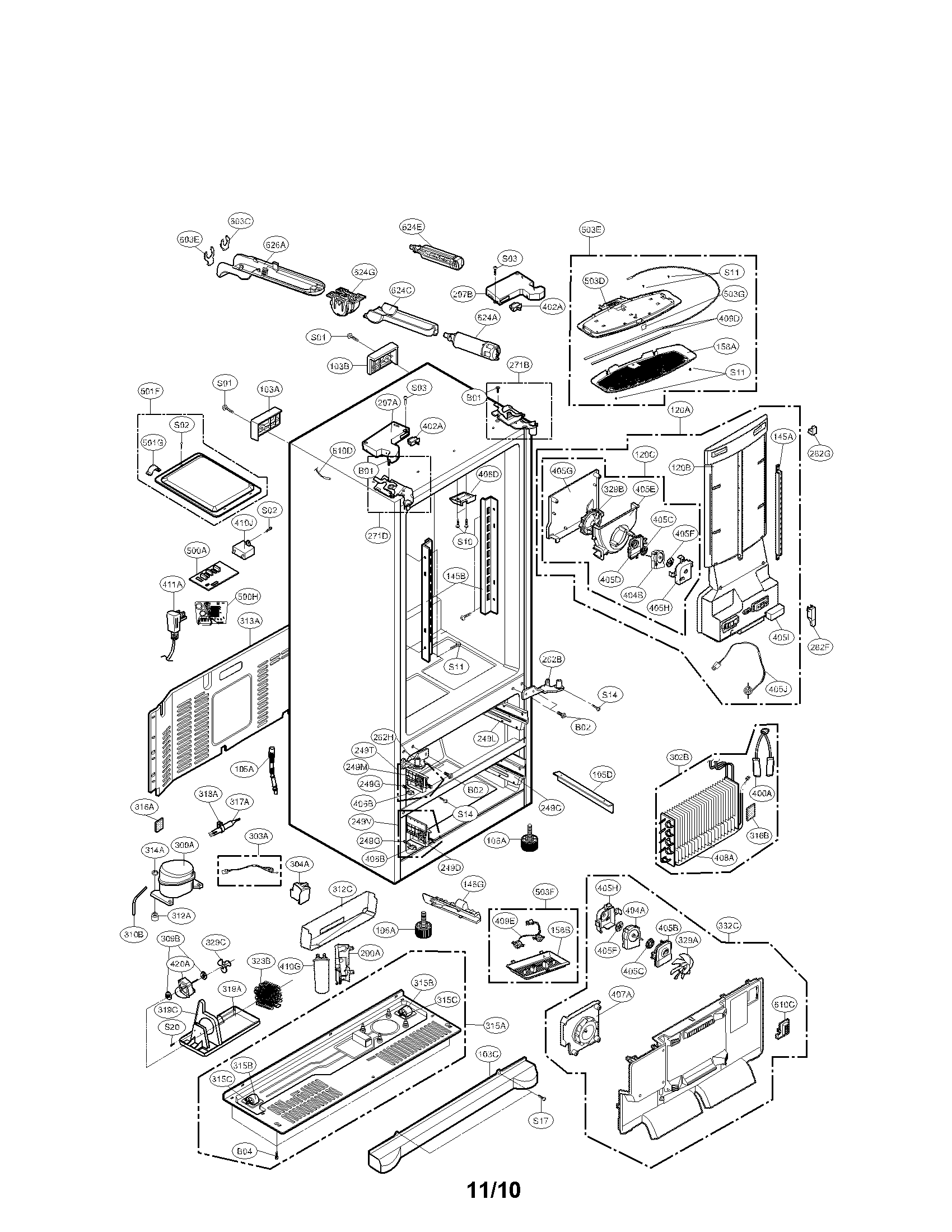 Lg model LMX25988SW/00 bottom-mount refrigerator genuine parts