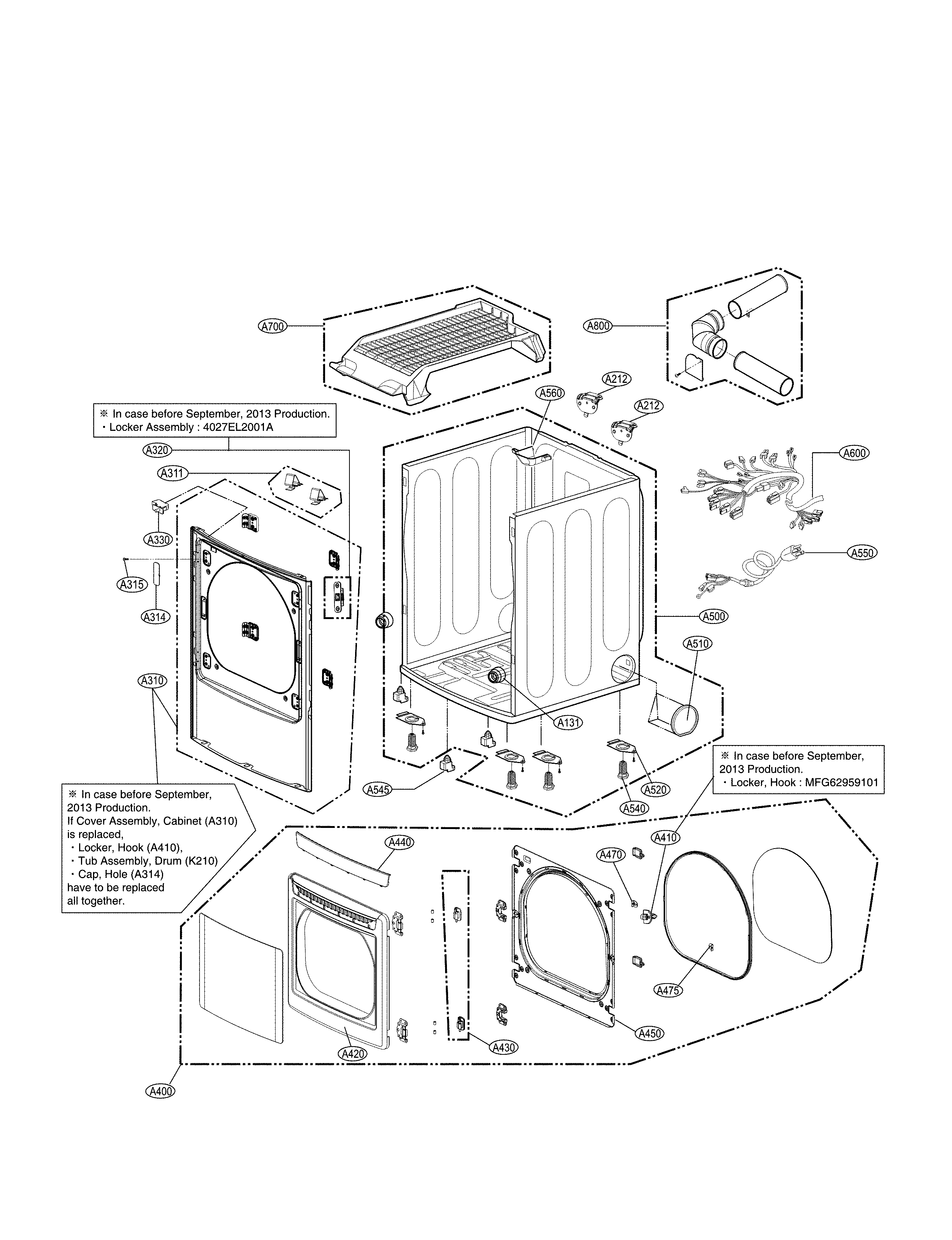 Lg model DLG4971W residential dryer genuine parts