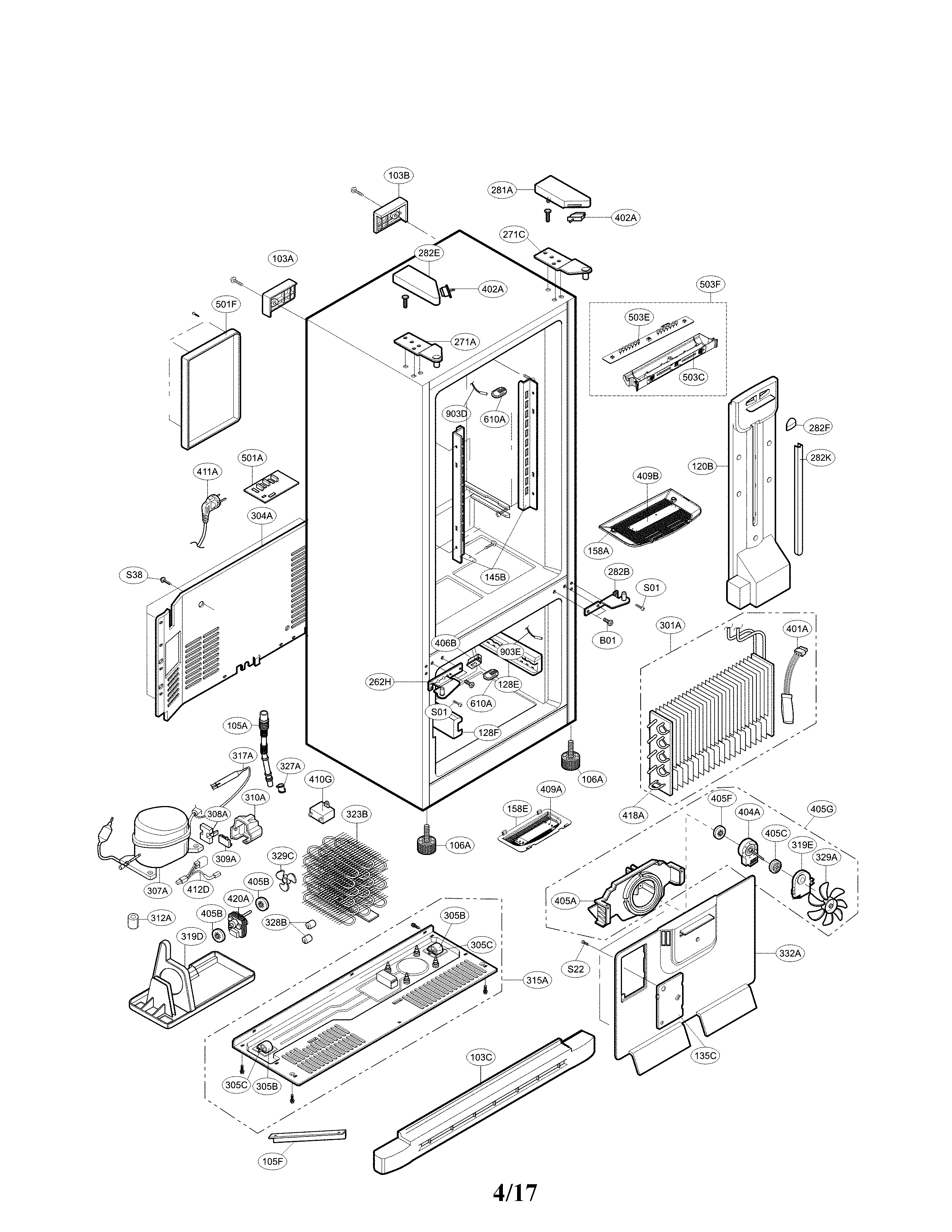 Lg model LFC20770ST/01 bottom-mount refrigerator genuine parts