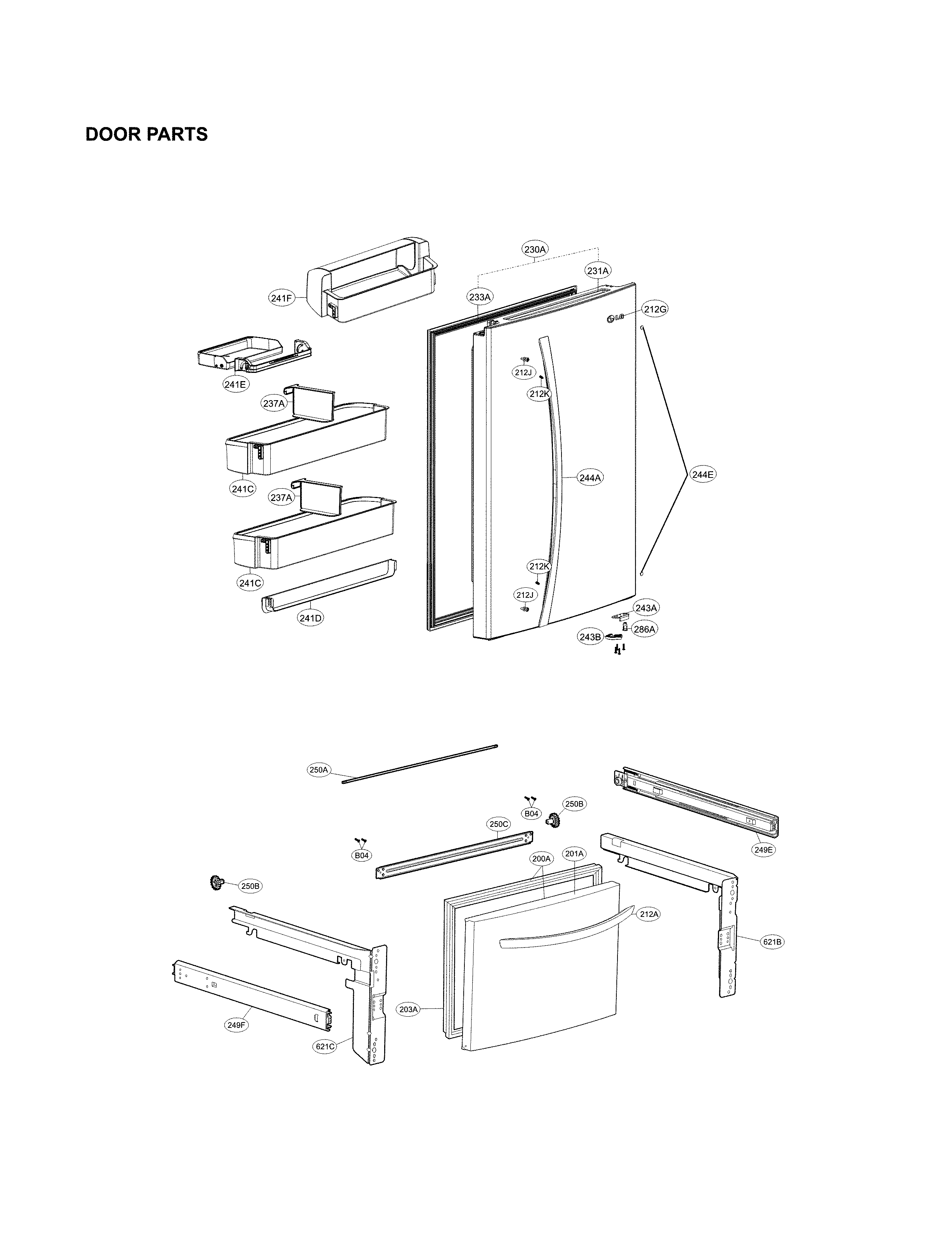 Lg model LDCS24223S/00 bottom-mount refrigerator genuine parts