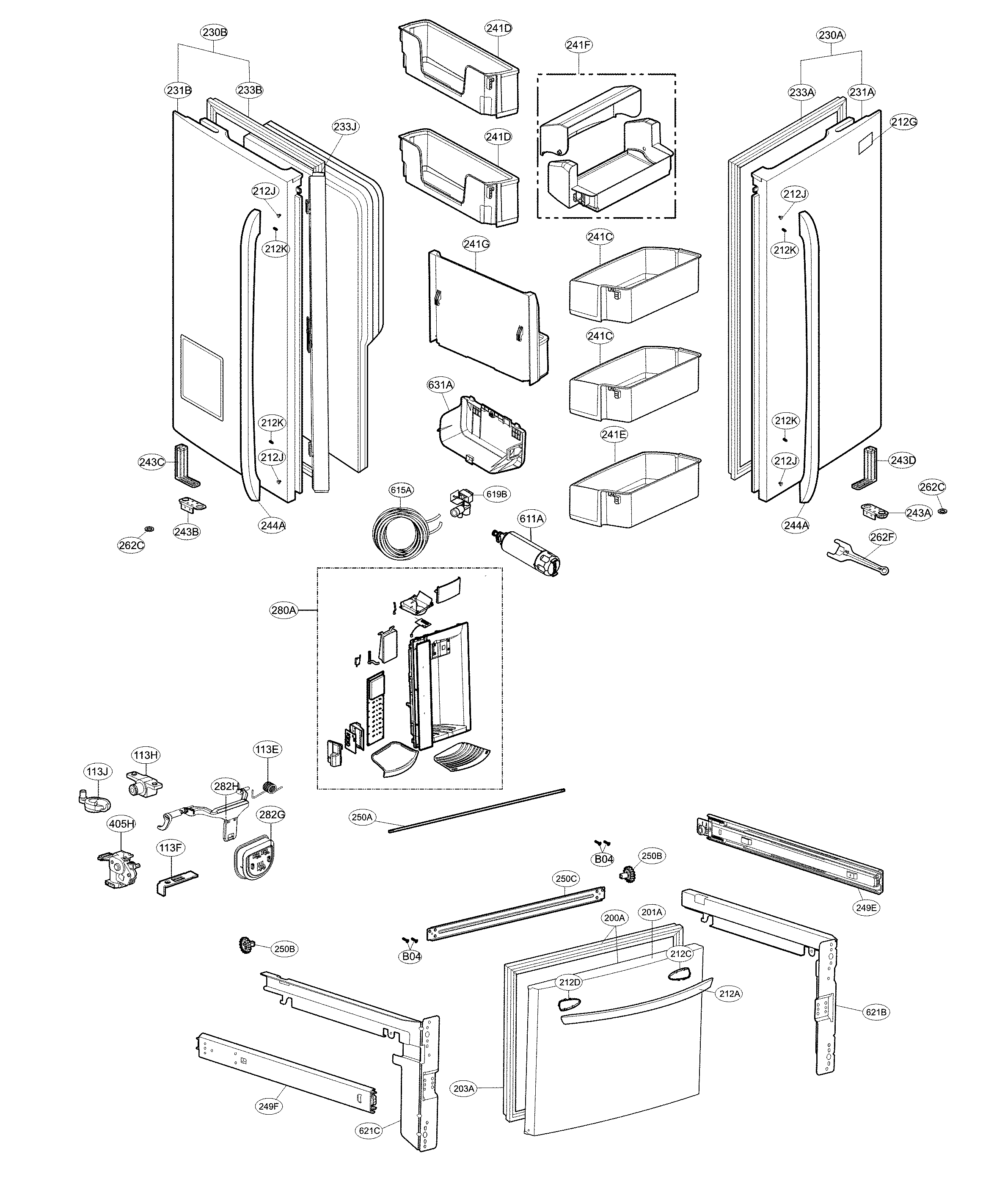 Lg model LFXS24623S/01 bottom-mount refrigerator genuine parts