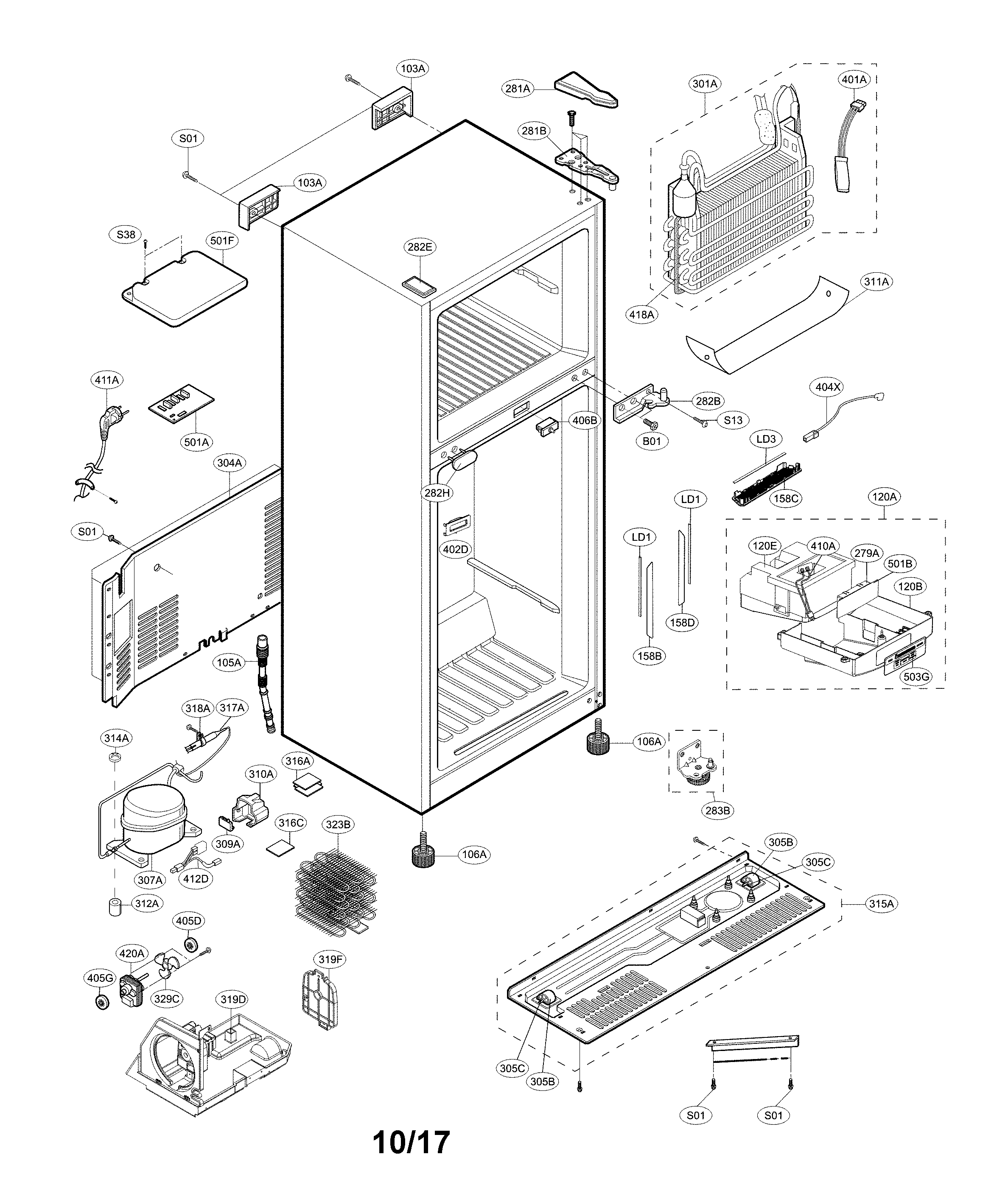 Lg model LTCS24223W/05 top-mount refrigerator genuine parts