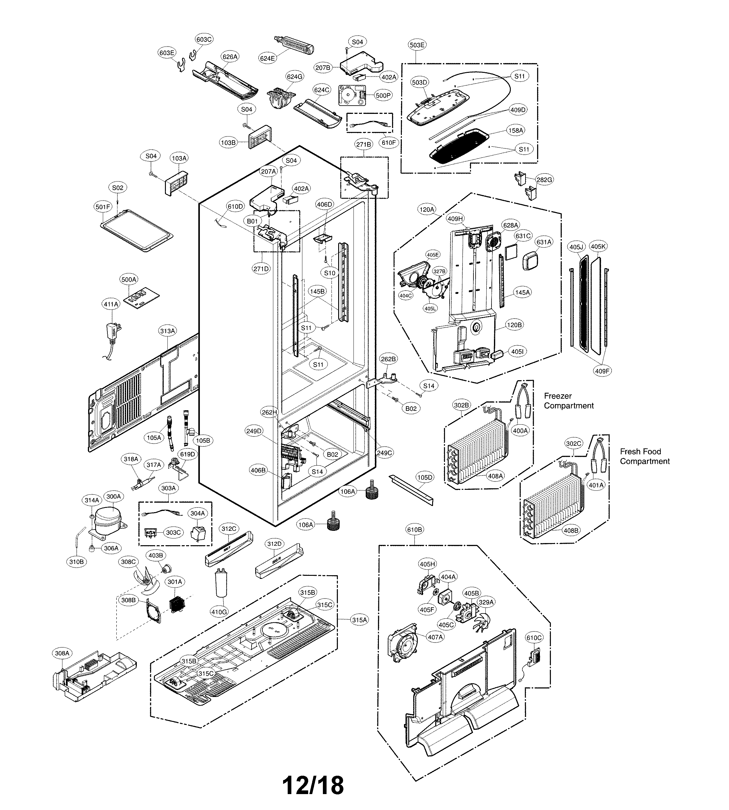 Lg model LFXS30766D/01 bottom-mount refrigerator genuine parts