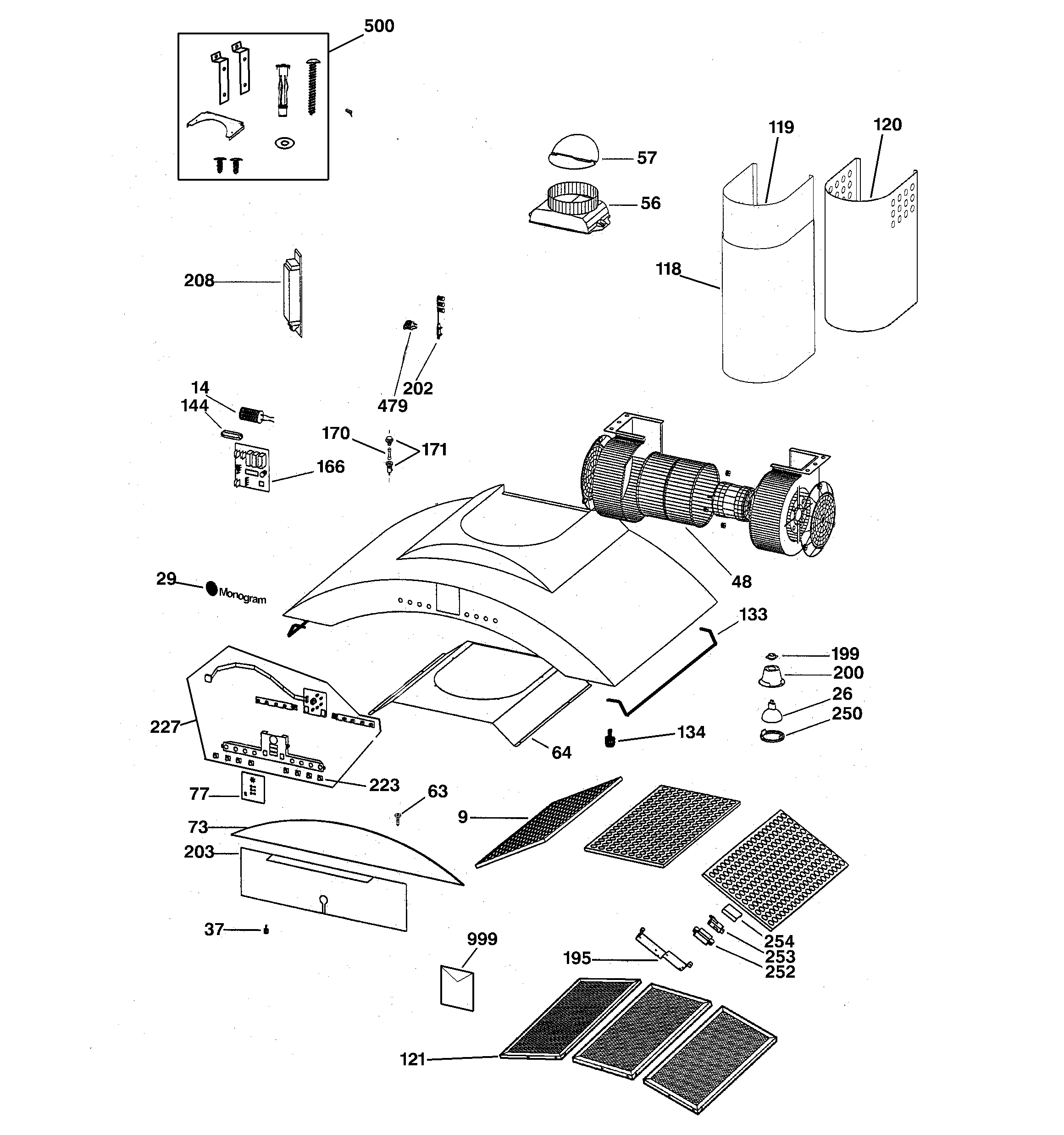 Ge model ZV750SY4SS range hood genuine parts