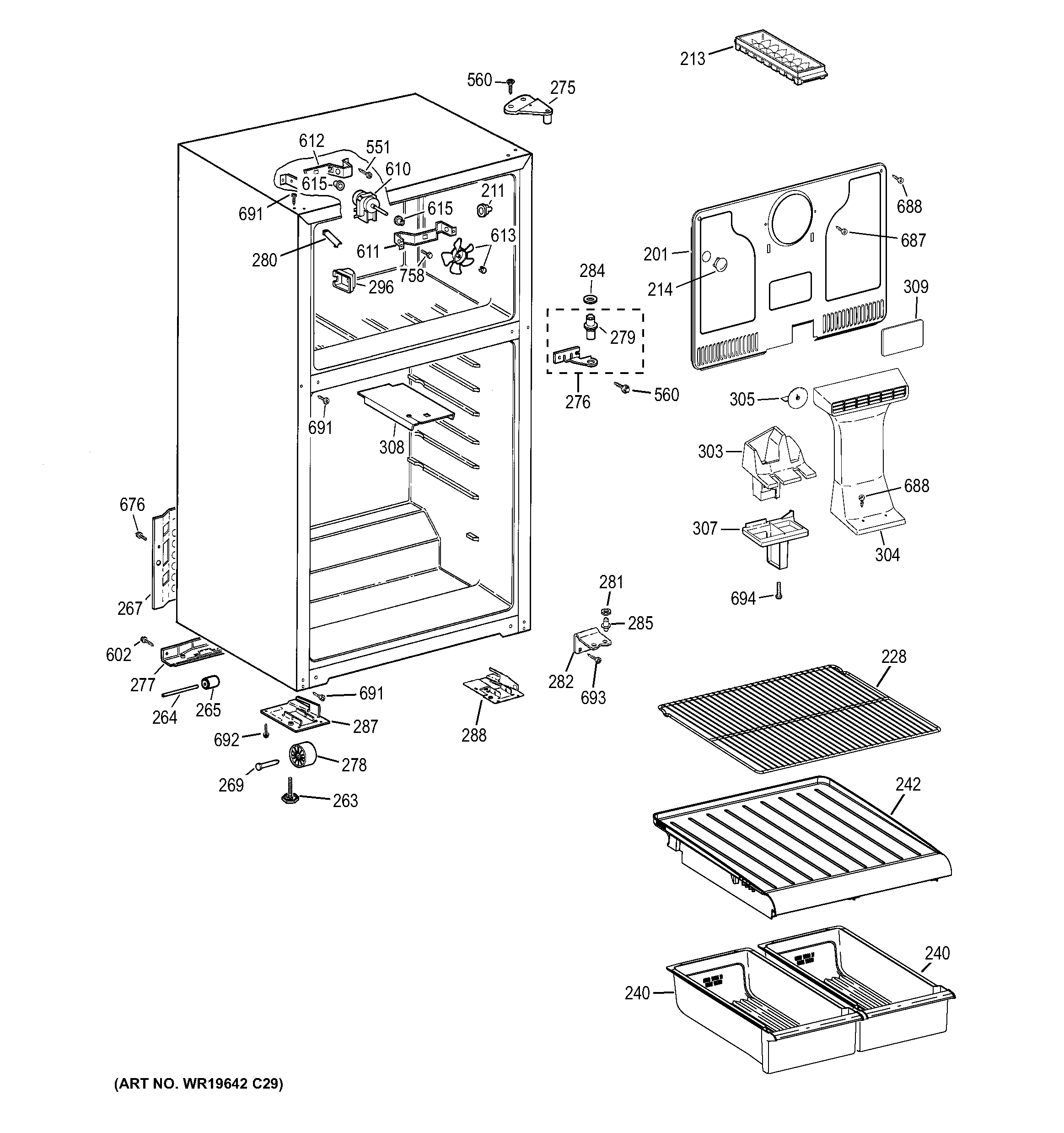 Hotpoint Model Hts18bbejrww Top Mount Refrigerator Genuine Parts Cabinet