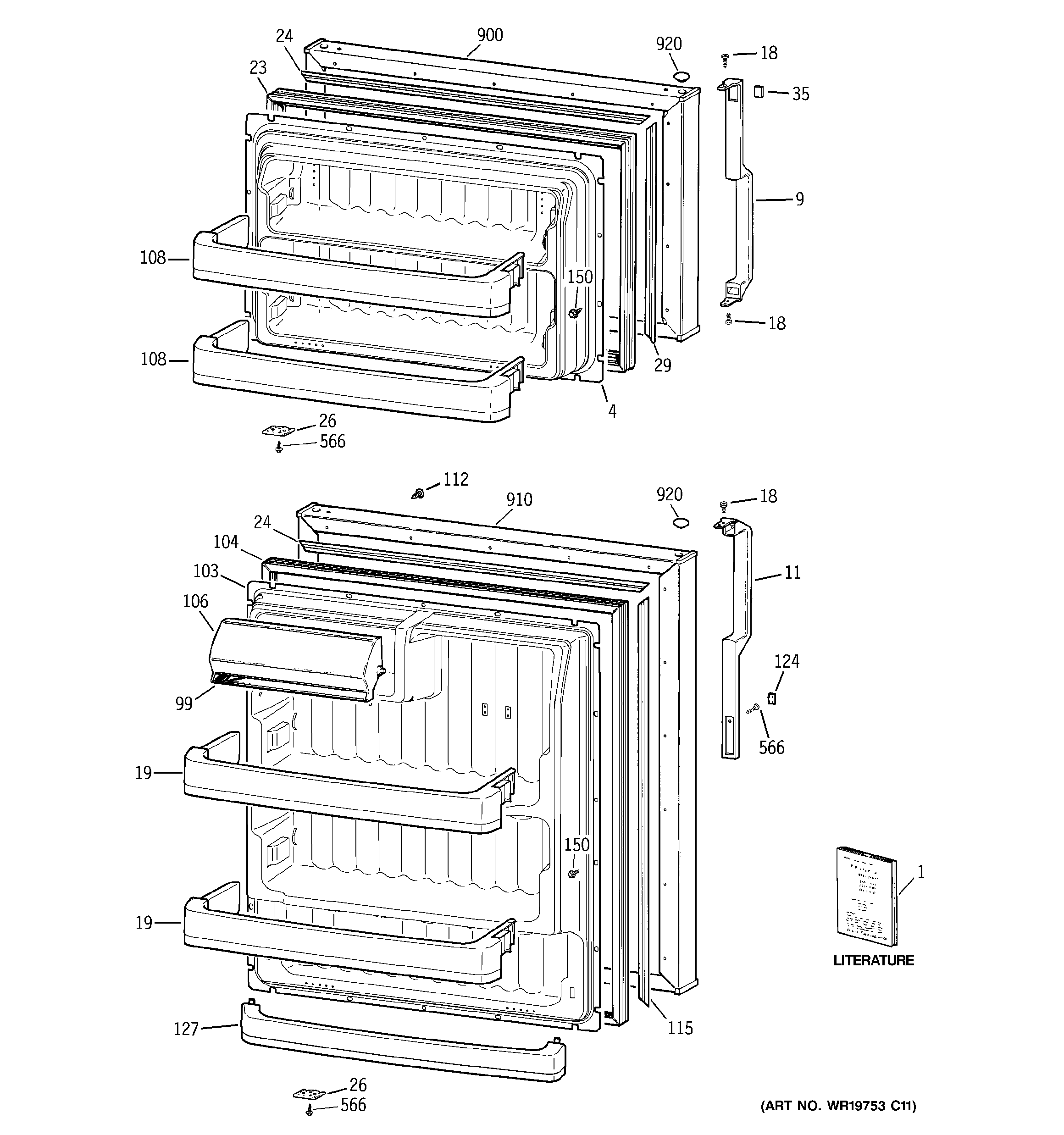Hotpoint Model Hts18gcsarww Top Mount Refrigerator Genuine Parts Doors
