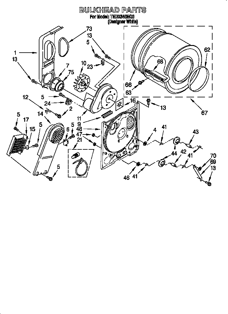 Estate model TEDX640EQ0 residential dryer genuine parts