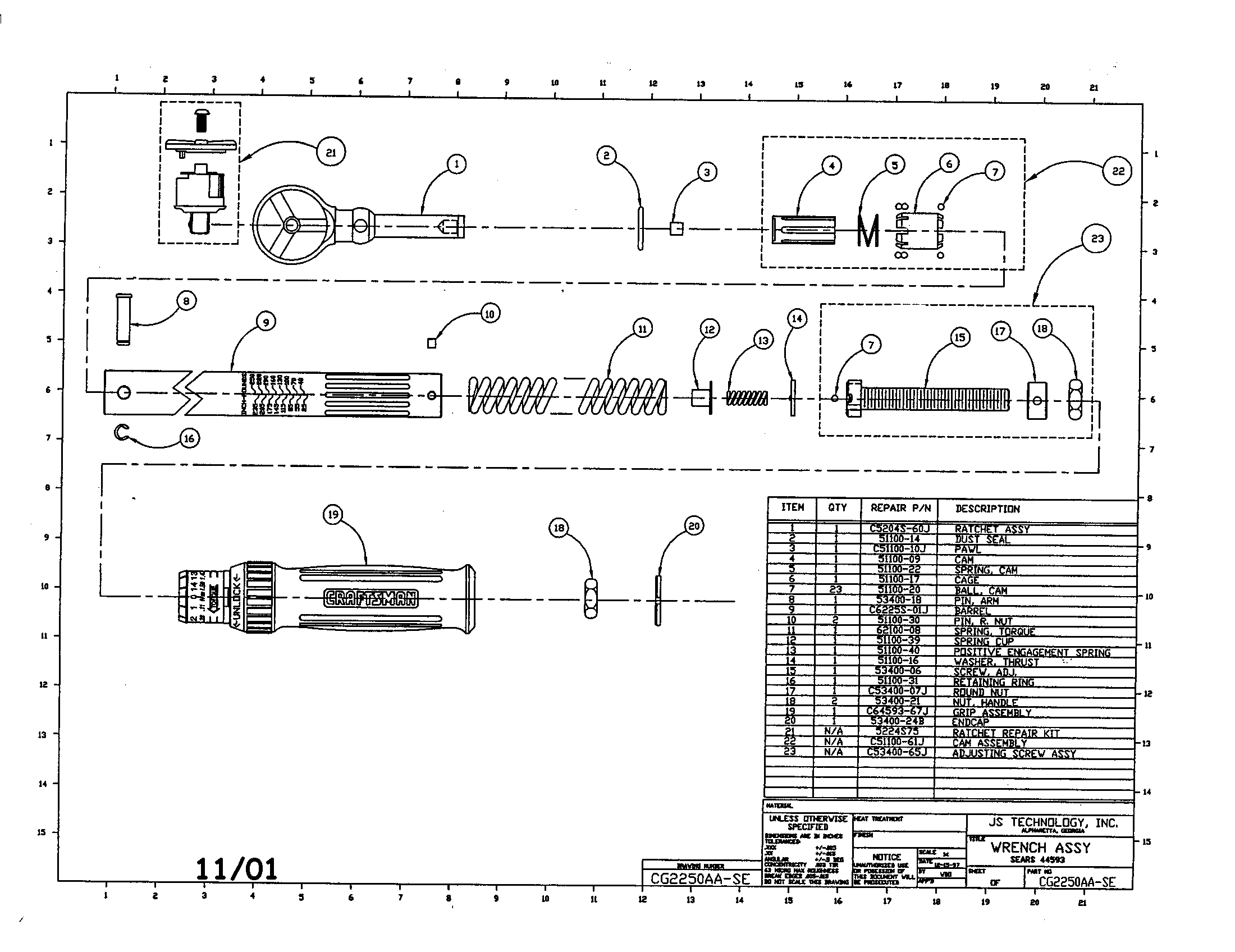 Craftsman Model 44593 Wrenches Genuine Parts Torque Wrench