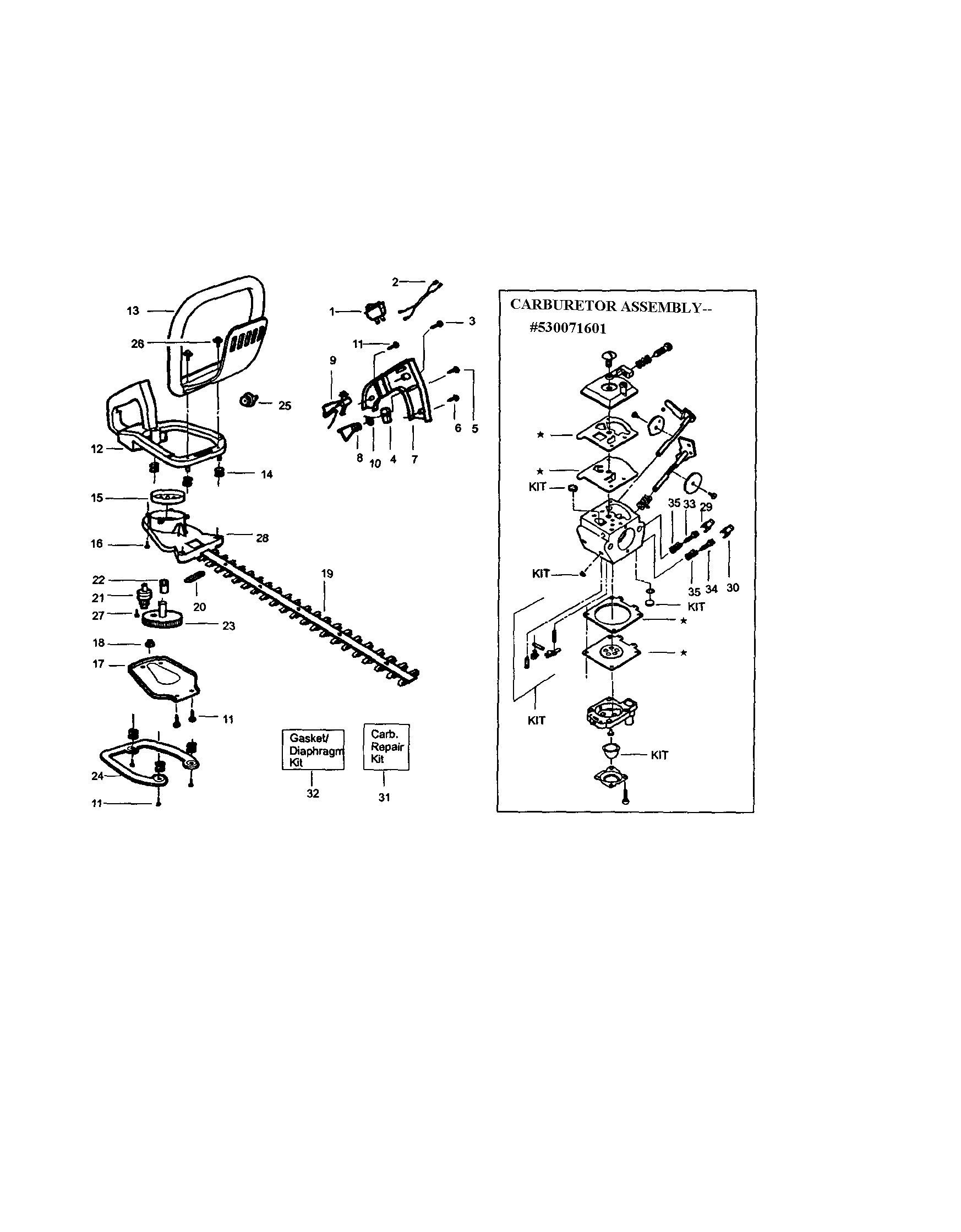 Craftsman Model 358795660 Hedge Trimmer Gas Genuine Parts Blade Carbure
