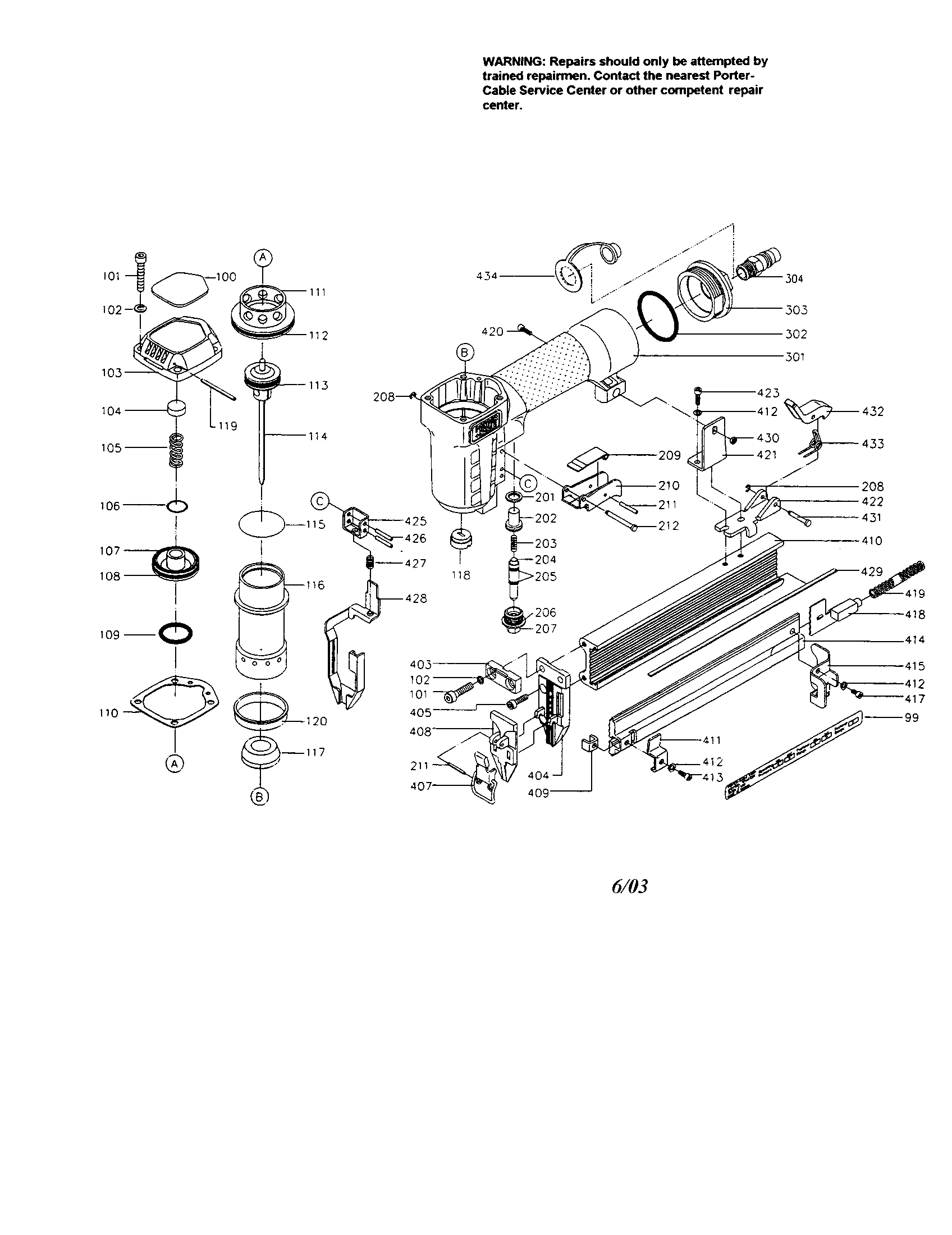 Porter-Cable model BN125 nailer genuine parts