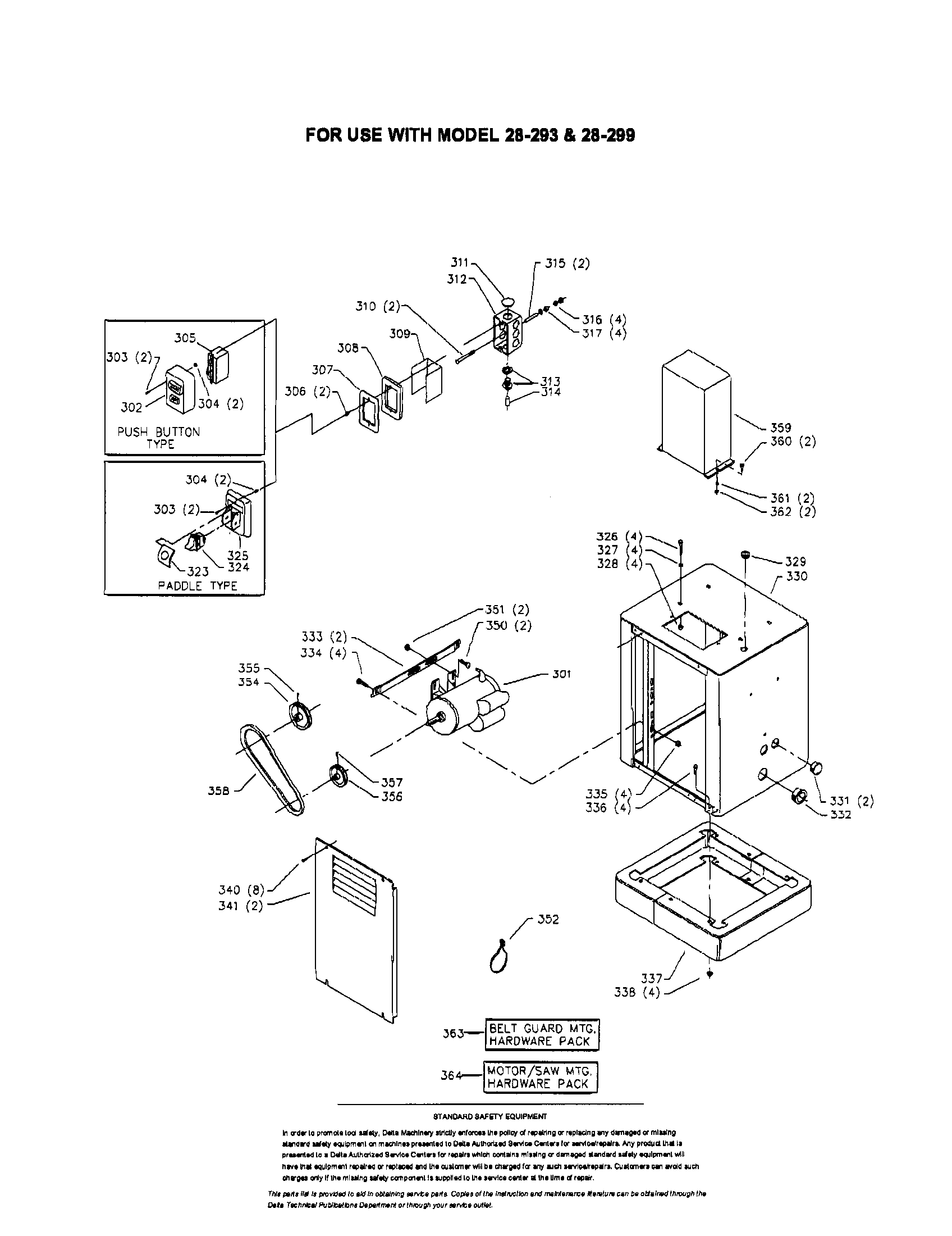 Delta model 28-299 band saw genuine parts wiring diagrams for a band saw 