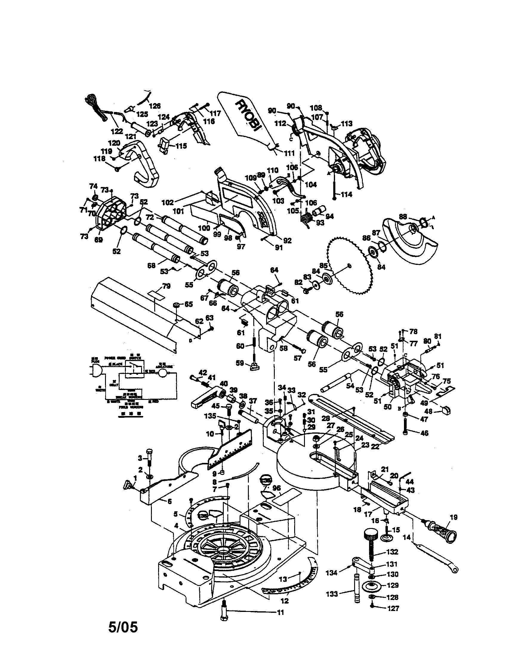 Ryobi model TSS200 miter saw genuine parts